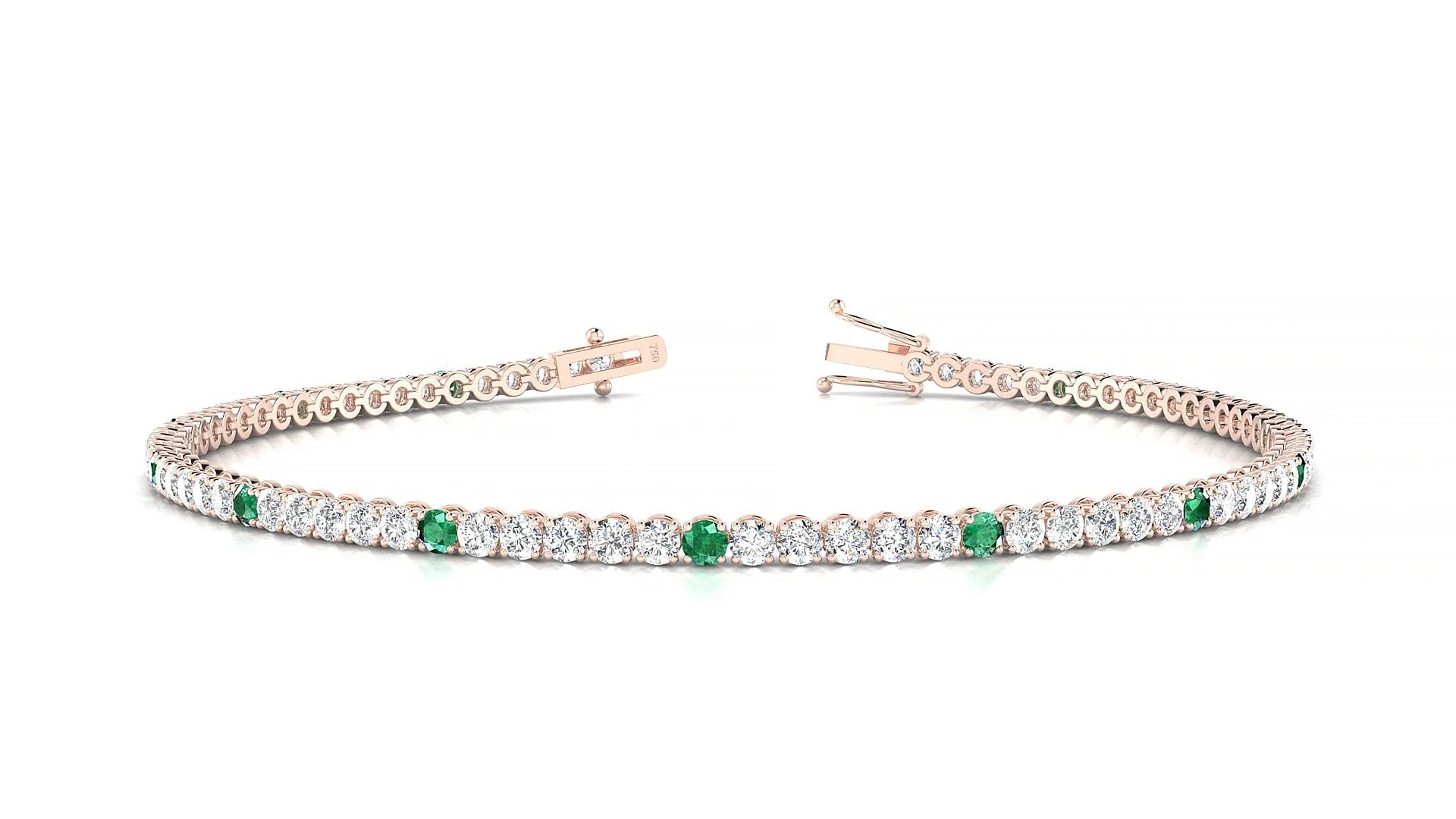 Firenze 1-5 | 18k Rose Gold 2 mm Round Natural Emerald & Diamond Tennis Bracelet