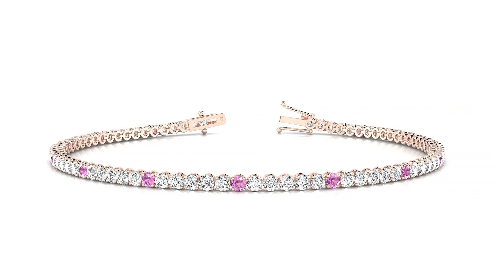 Firenze 1-5 | 18k Rose Gold 2 mm Round Natural Pink Sapphire & Diamond Tennis Bracelet