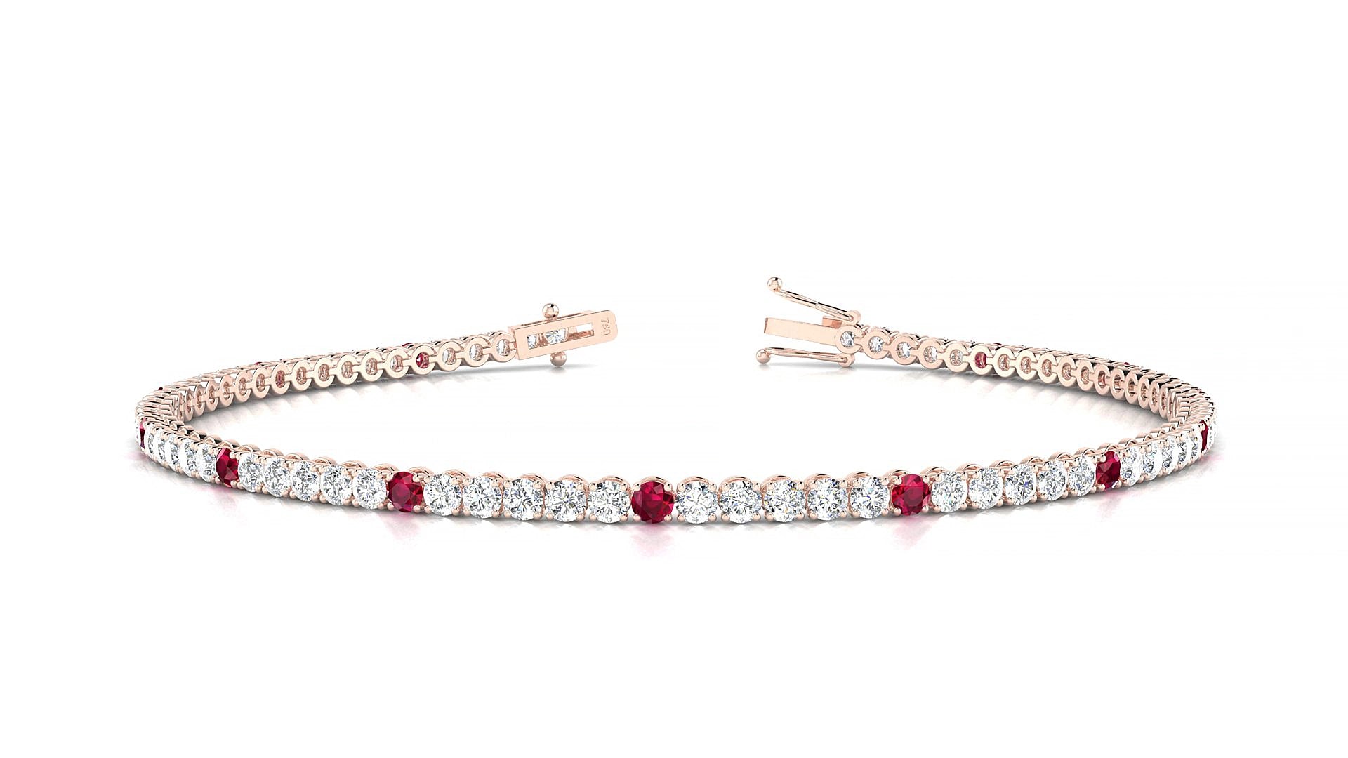 Firenze 1-5 | 18k Rose Gold 2 mm Round Natural Ruby & Diamond 19 cm Tennis Bracelet
