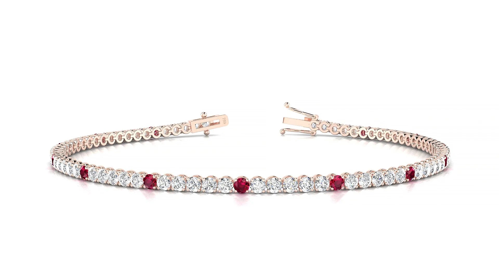Firenze 1-5 | 18k Rose Gold 2 mm Round Natural Ruby & Diamond Tennis Bracelet
