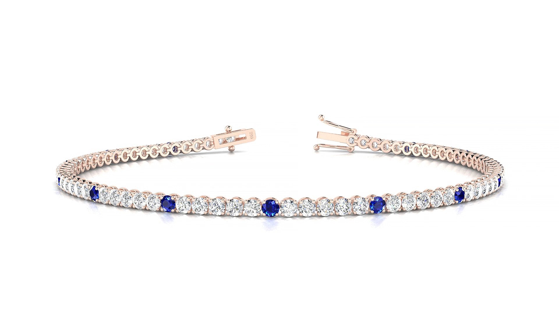 Firenze 1-5 | 18k Rose Gold 2 mm Round Natural Sapphire & Diamond 17 cm Tennis Bracelet