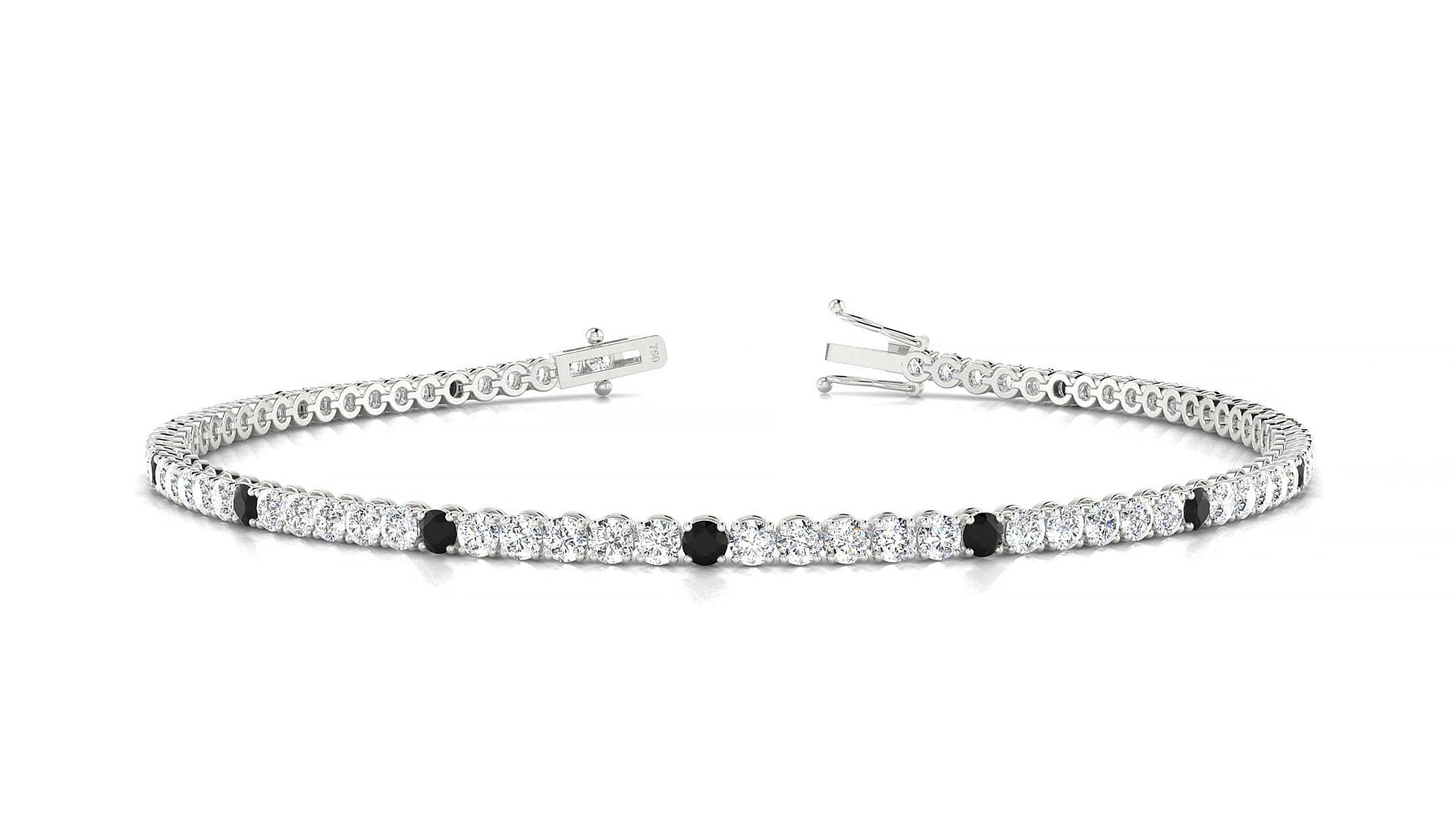 Firenze 1-5 | 18k White Gold 2 mm Round Natural Black Diamond & Diamond 19 cm Tennis Bracelet