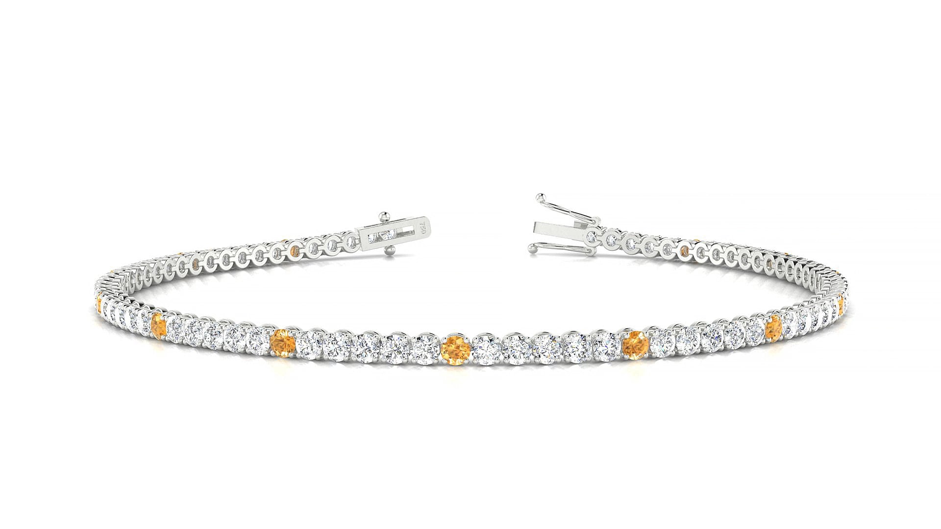 Firenze 1-5 | 18k White Gold 2 mm Round Natural Citrine & Diamond 15 cm Tennis Bracelet