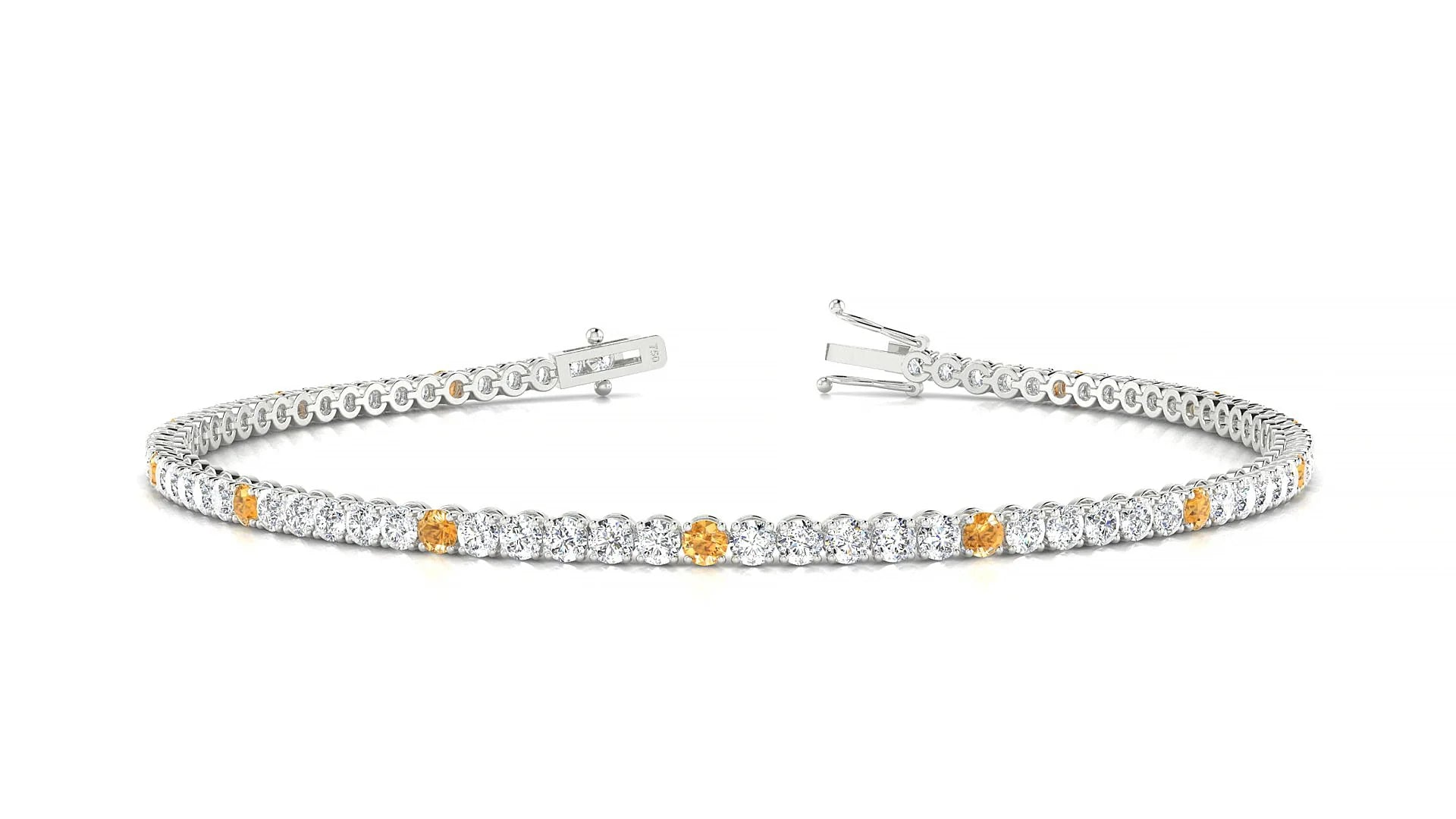 Firenze 1-5 | 18k White Gold 2 mm Round Natural Citrine & Diamond Tennis Bracelet