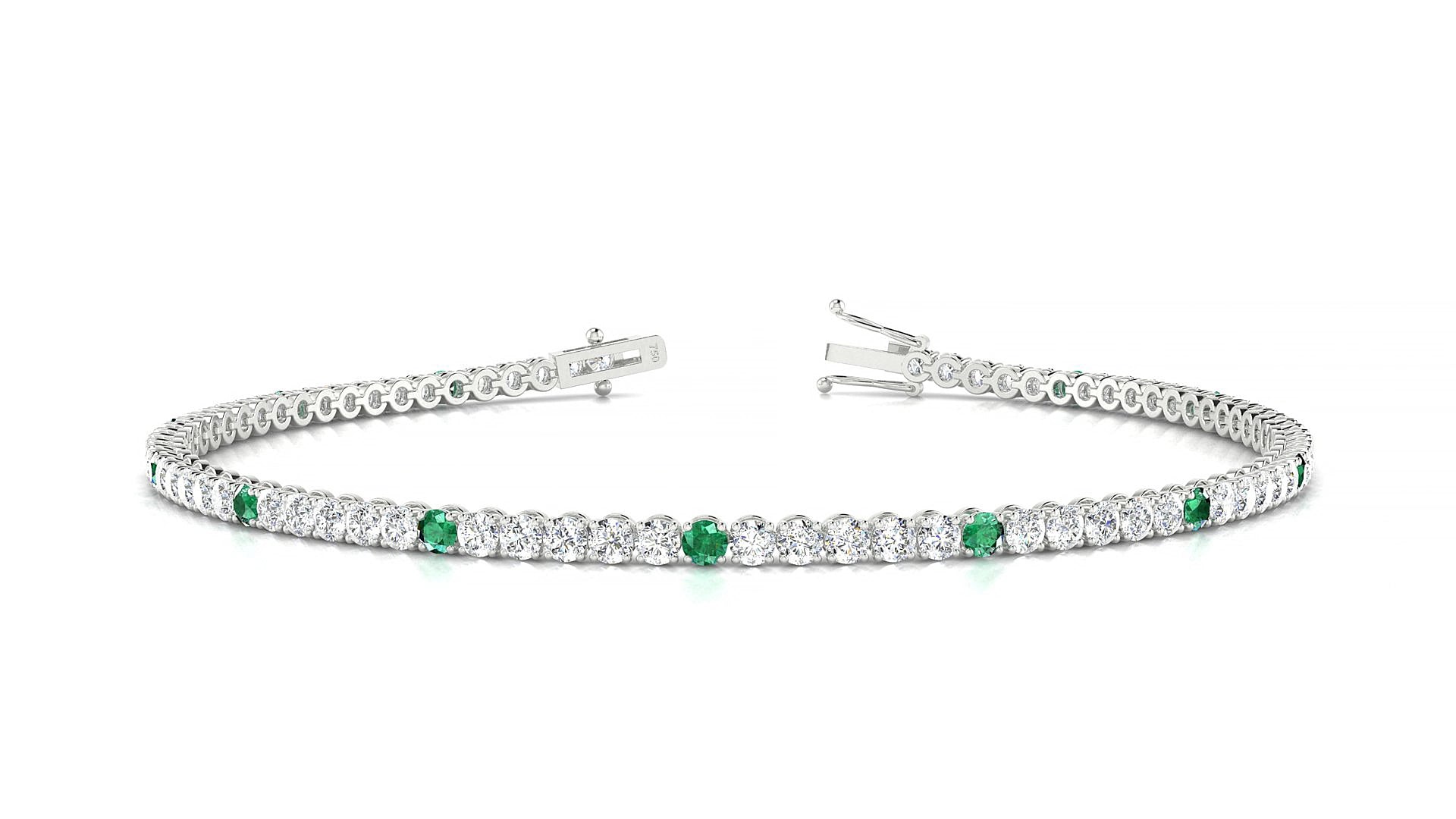 Firenze 1-5 | 18k White Gold 2 mm Round Natural Emerald & Diamond 15 cm Tennis Bracelet