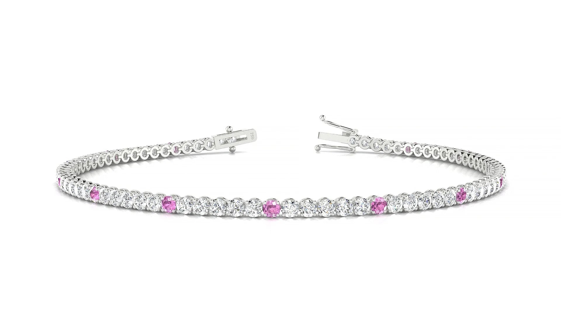 Firenze 1-5 | 18k White Gold 2 mm Round Natural Pink Sapphire & Diamond Tennis Bracelet