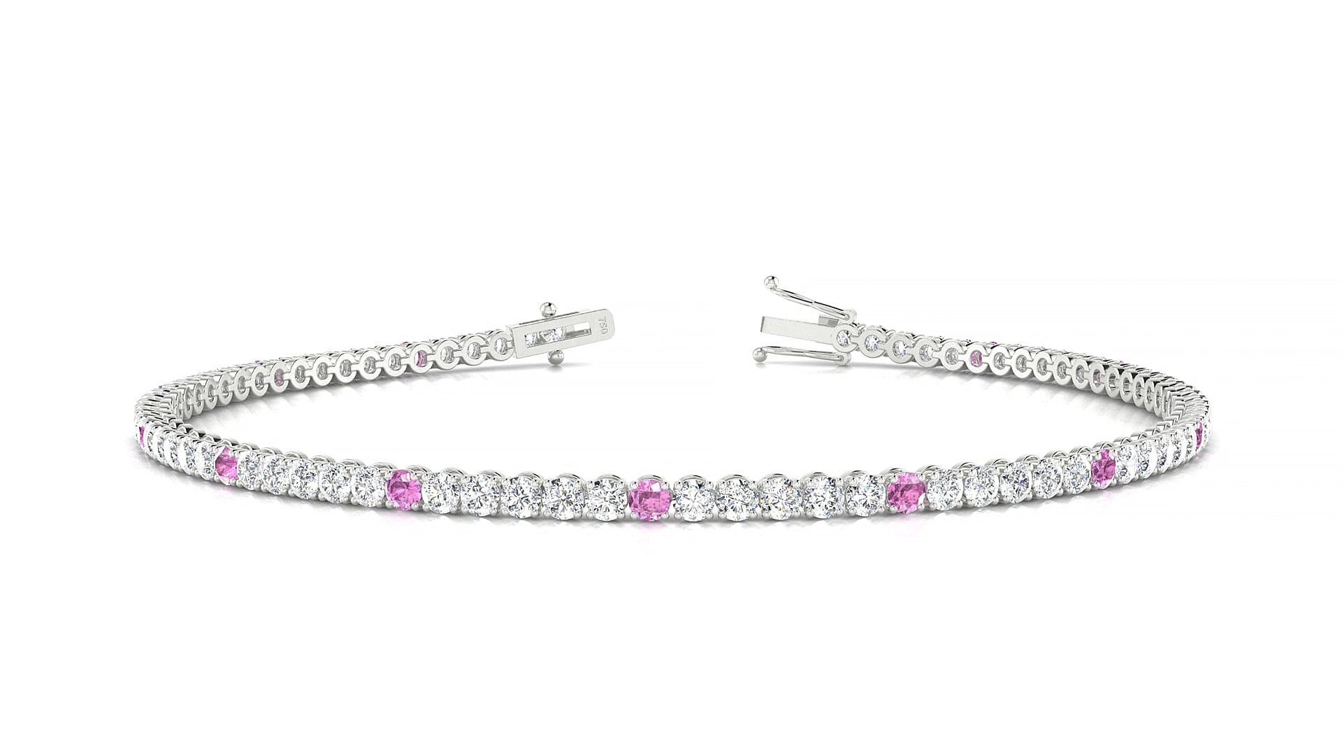 Firenze 1-5 | 18k White Gold 2 mm Round Natural Pink Sapphire & Diamond 18 cm Tennis Bracelet