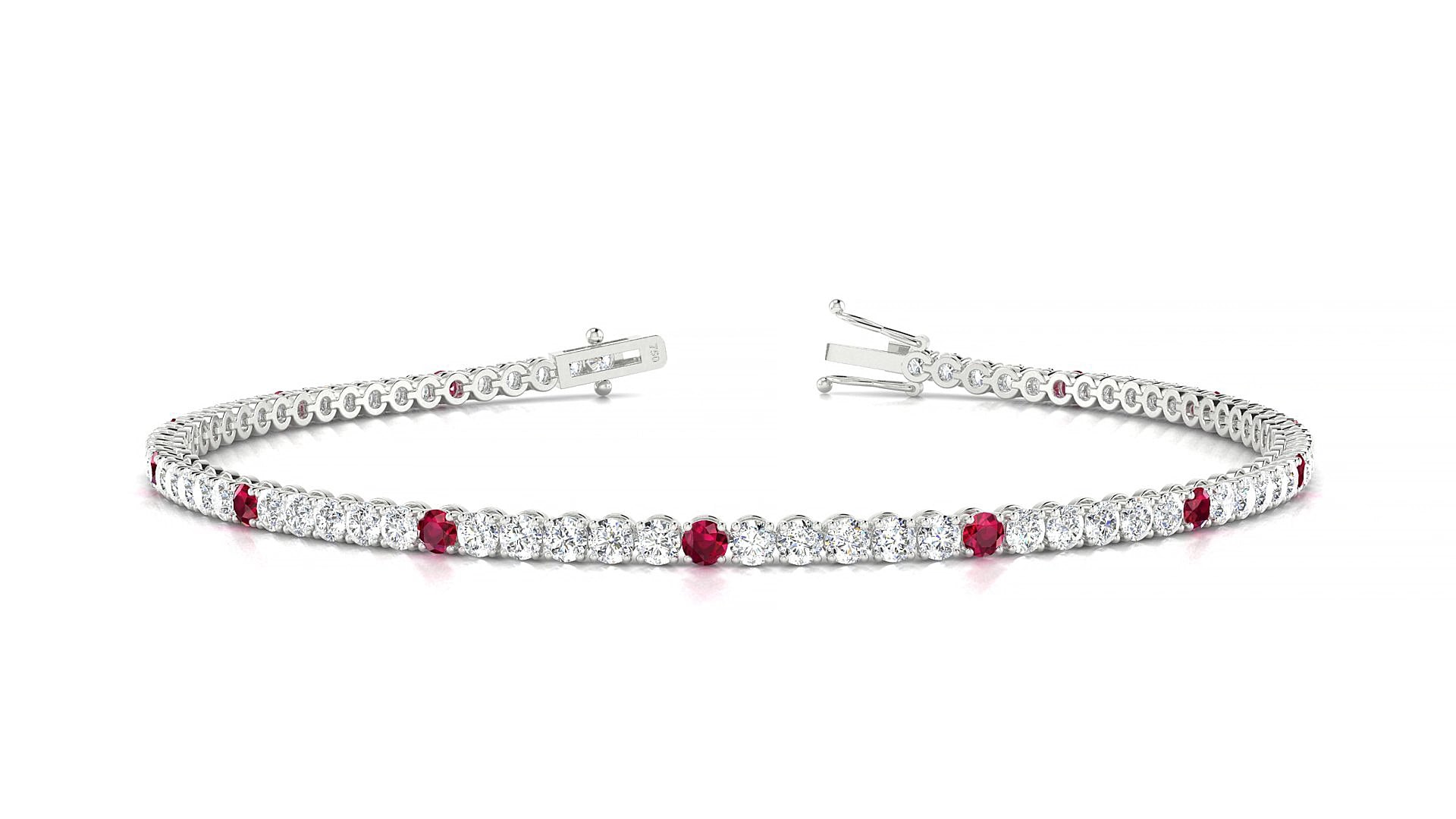 Firenze 1-5 | 18k White Gold 2 mm Round Natural Ruby & Diamond 17 cm Tennis Bracelet
