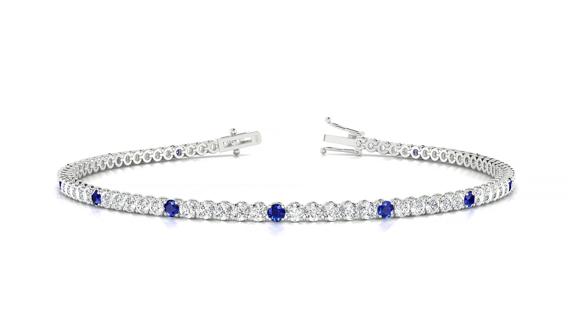 Firenze 1-5 | 18k White Gold 2 mm Round Natural Sapphire & Diamond 15 cm Tennis Bracelet