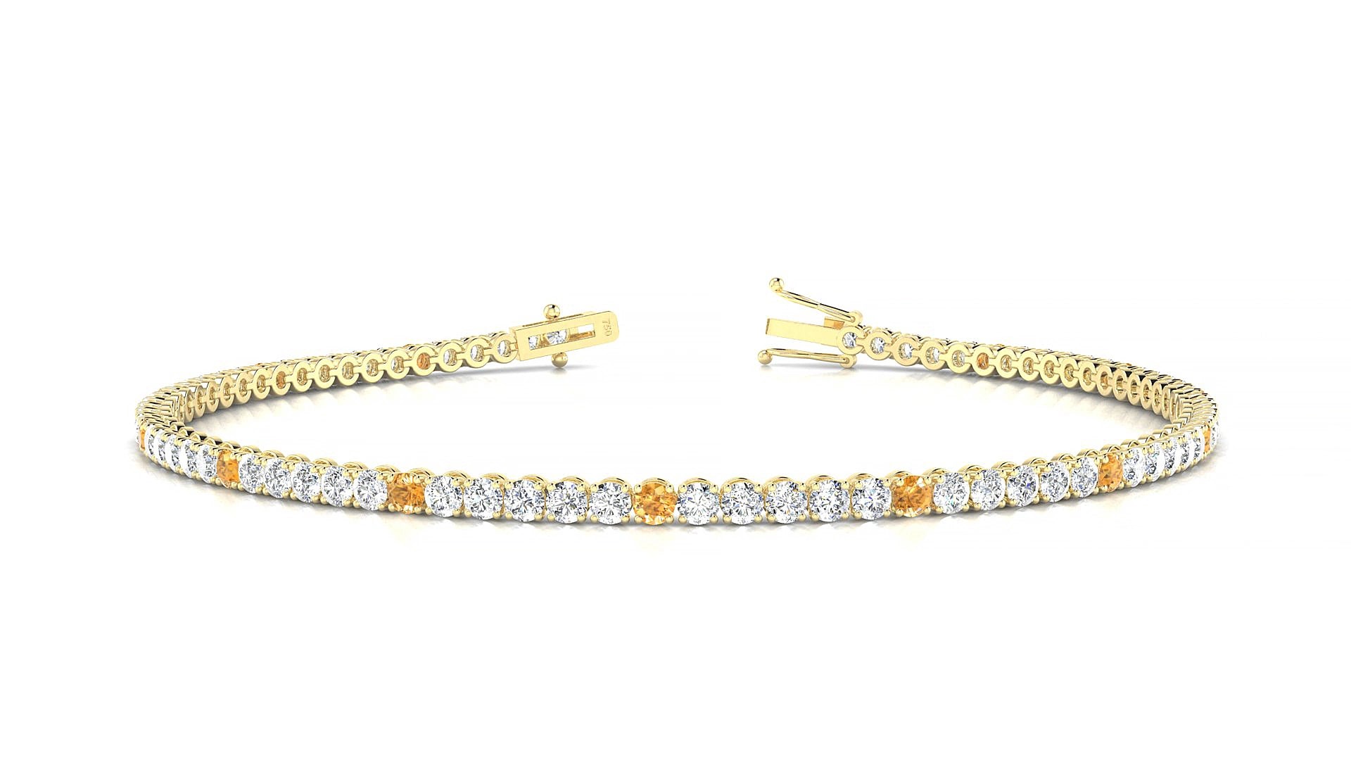 Firenze 1-5 | 18k Yellow Gold 2 mm Round Natural Citrine & Diamond 19 cm Tennis Bracelet