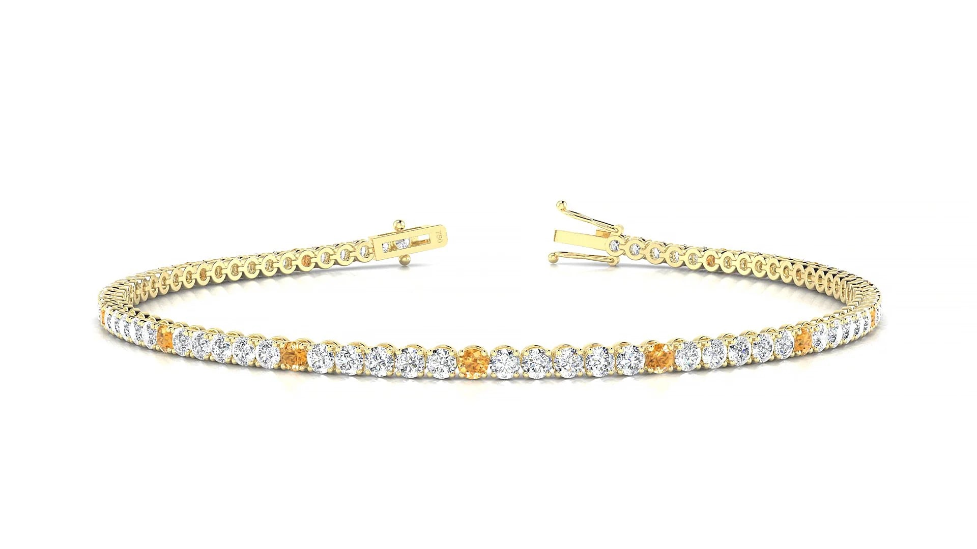 Firenze 1-5 | 18k Yellow Gold 2 mm Round Natural Citrine & Diamond Tennis Bracelet
