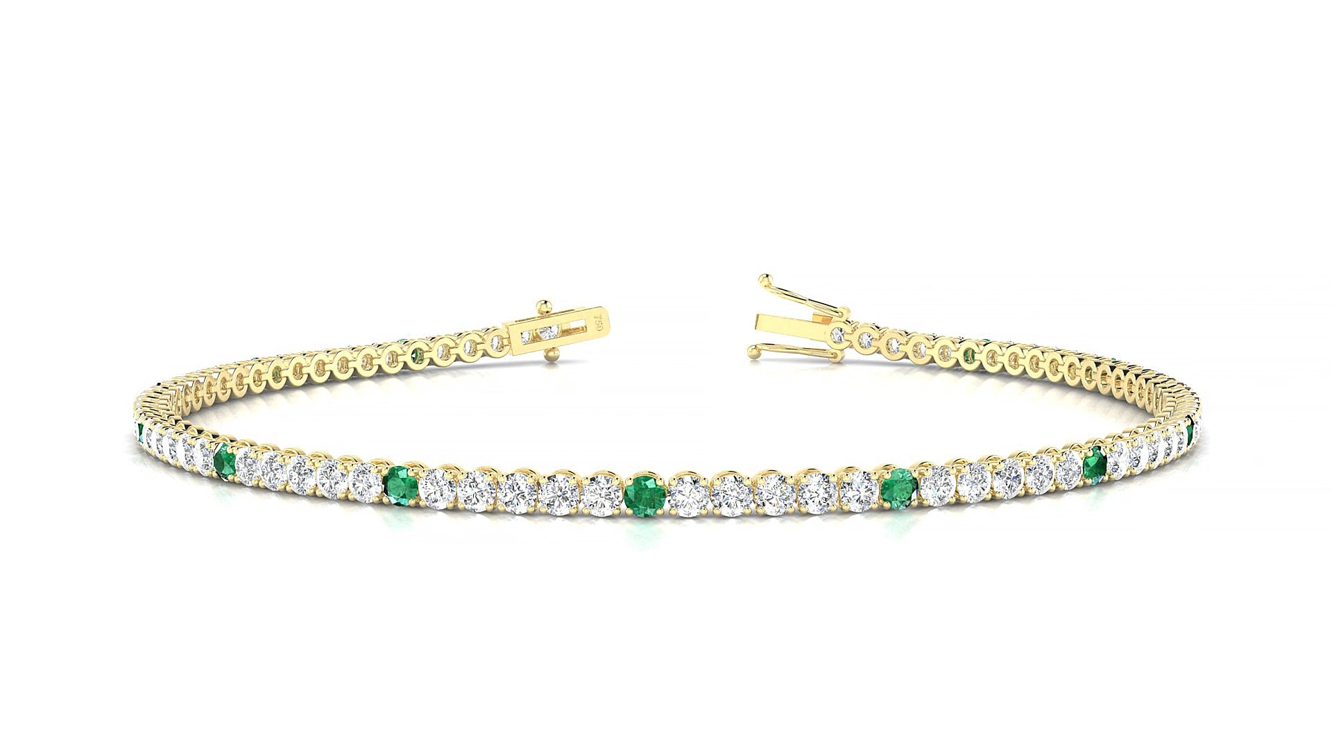Firenze 1-5 | 18k Yellow Gold 2 mm Round Natural Emerald & Diamond 18 cm Tennis Bracelet