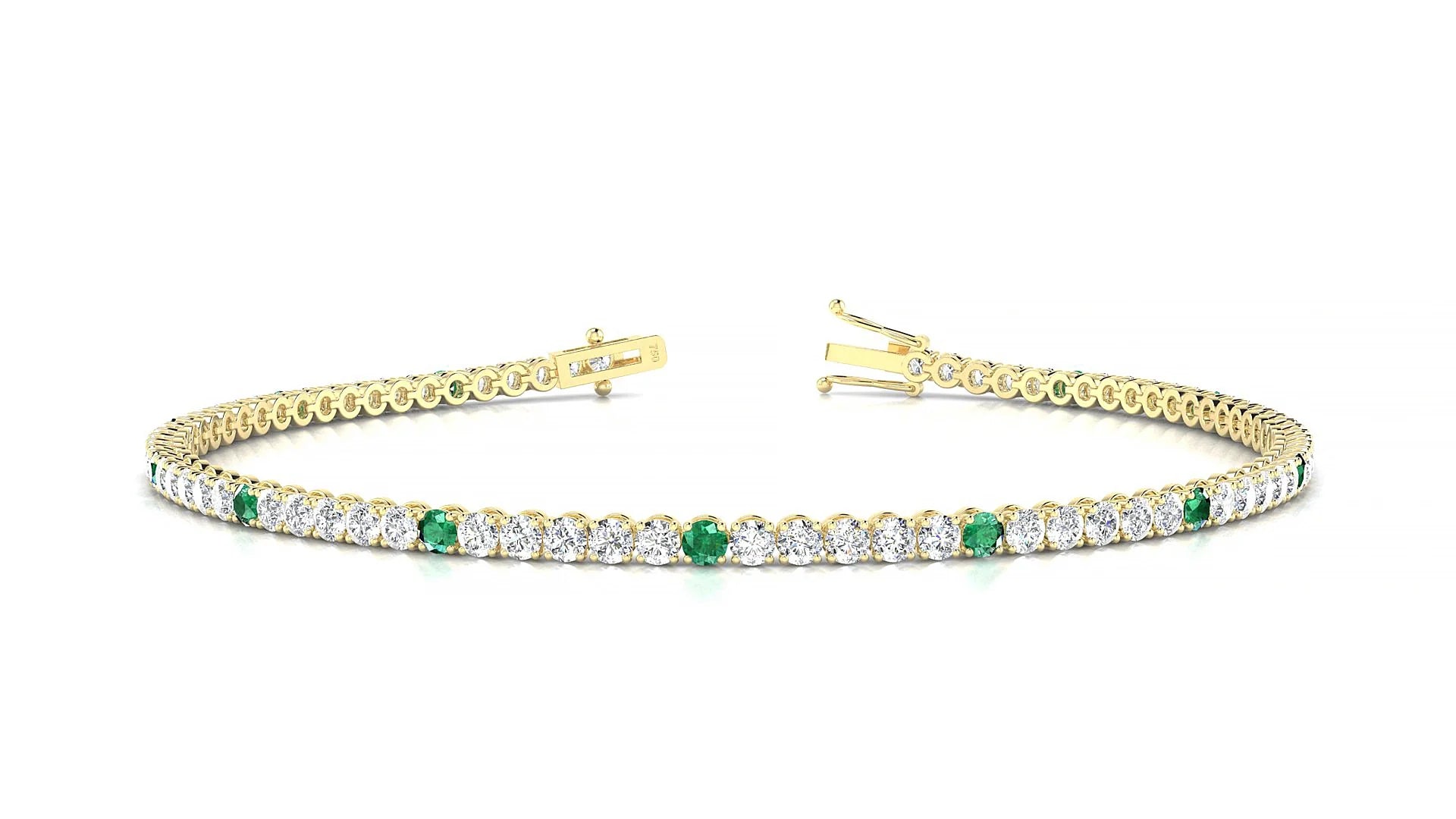 Firenze 1-5 | 18k Yellow Gold 2 mm Round Natural Emerald & Diamond Tennis Bracelet