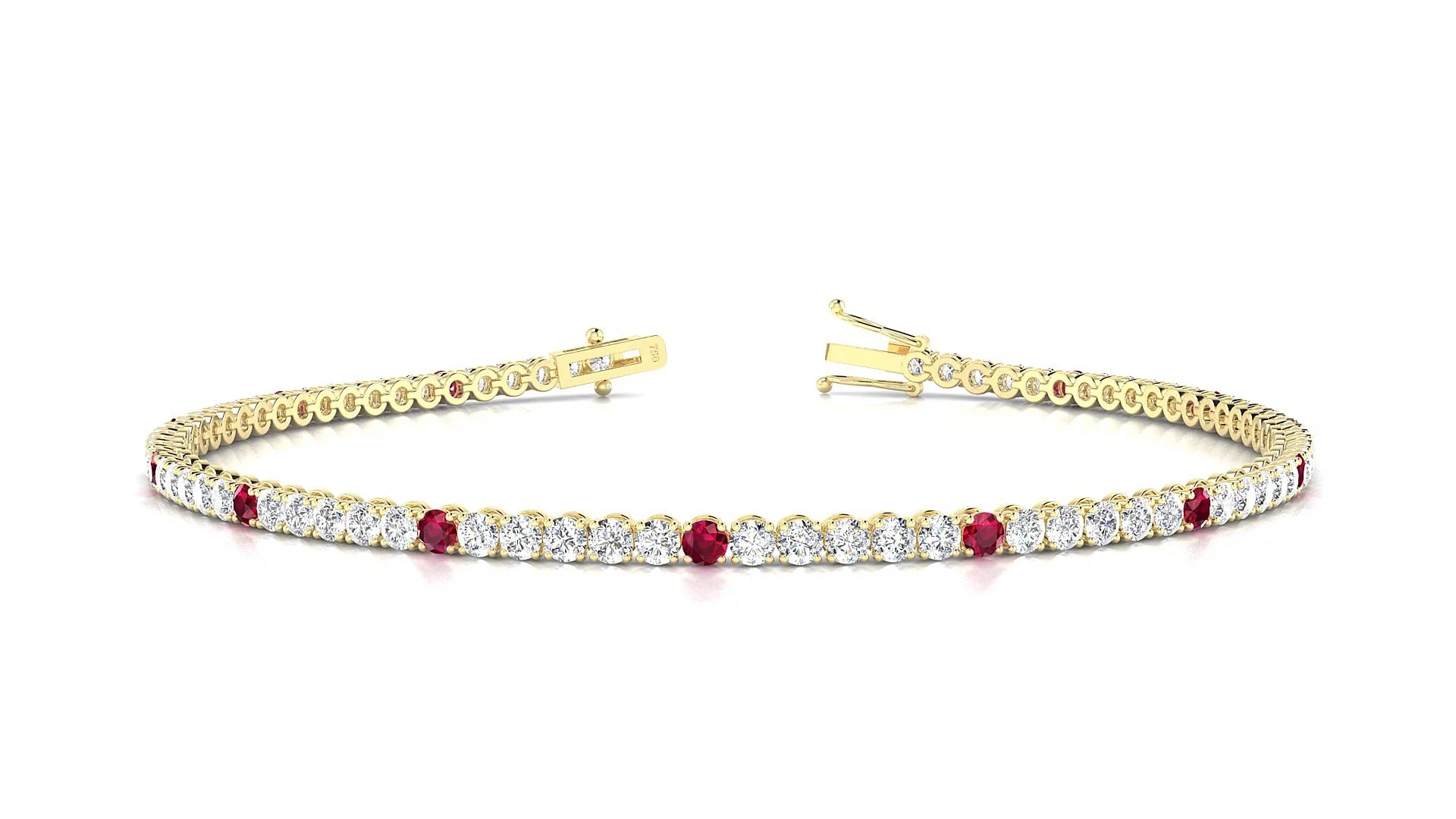 Firenze 1-5 | 18k Yellow Gold 2 mm Round Natural Ruby & Diamond Tennis Bracelet