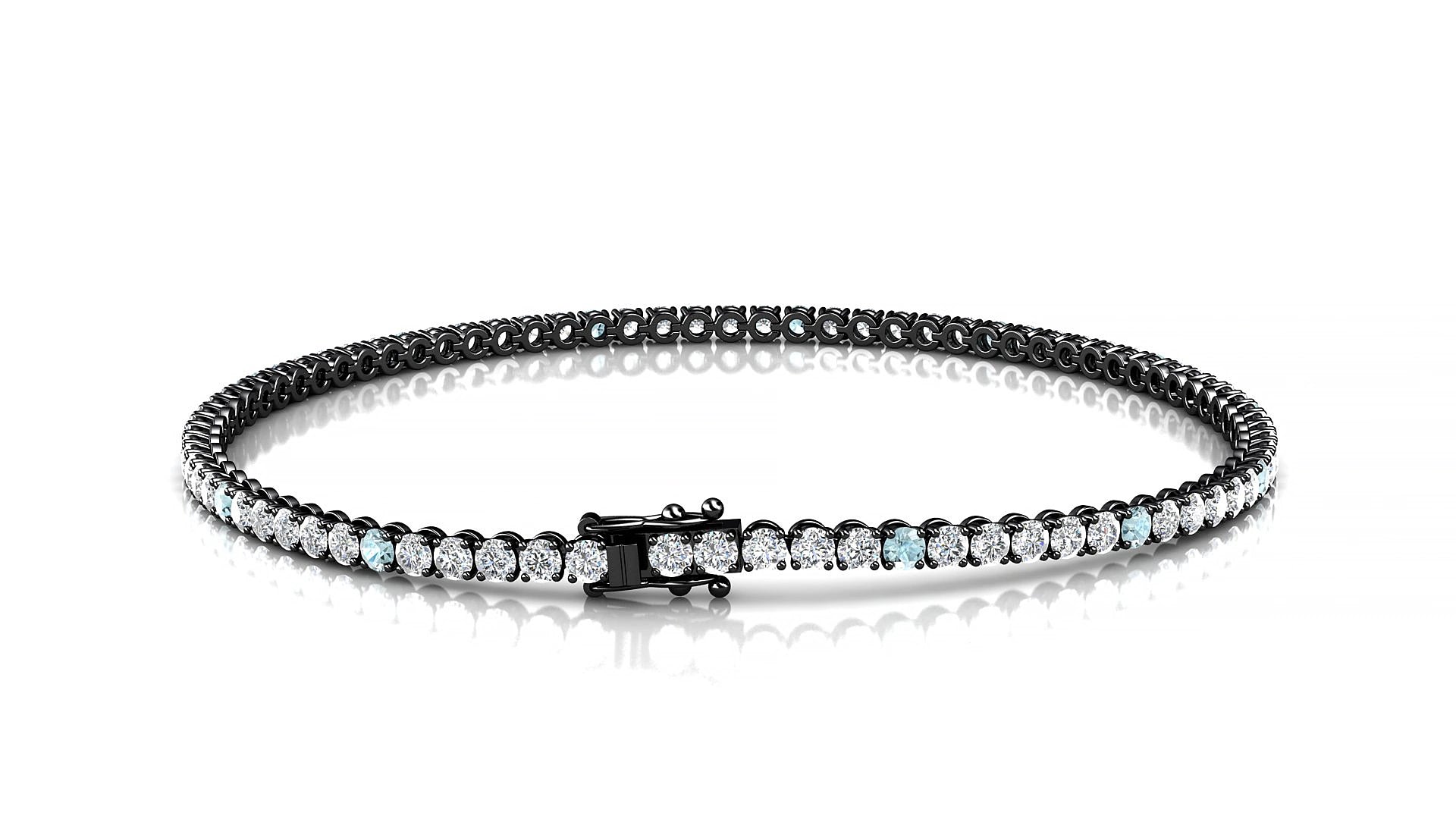 Firenze 1-5 | 18k Black Gold 2 mm Round Natural Aquamarine & Diamond 16 cm Tennis Bracelet