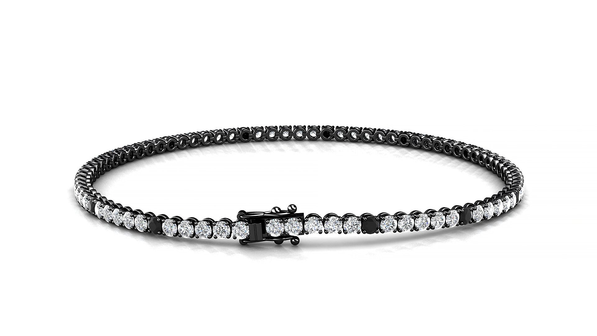Firenze 1-5 | 18k Black Gold 2 mm Round Natural Black Diamond & Diamond 17 cm Tennis Bracelet