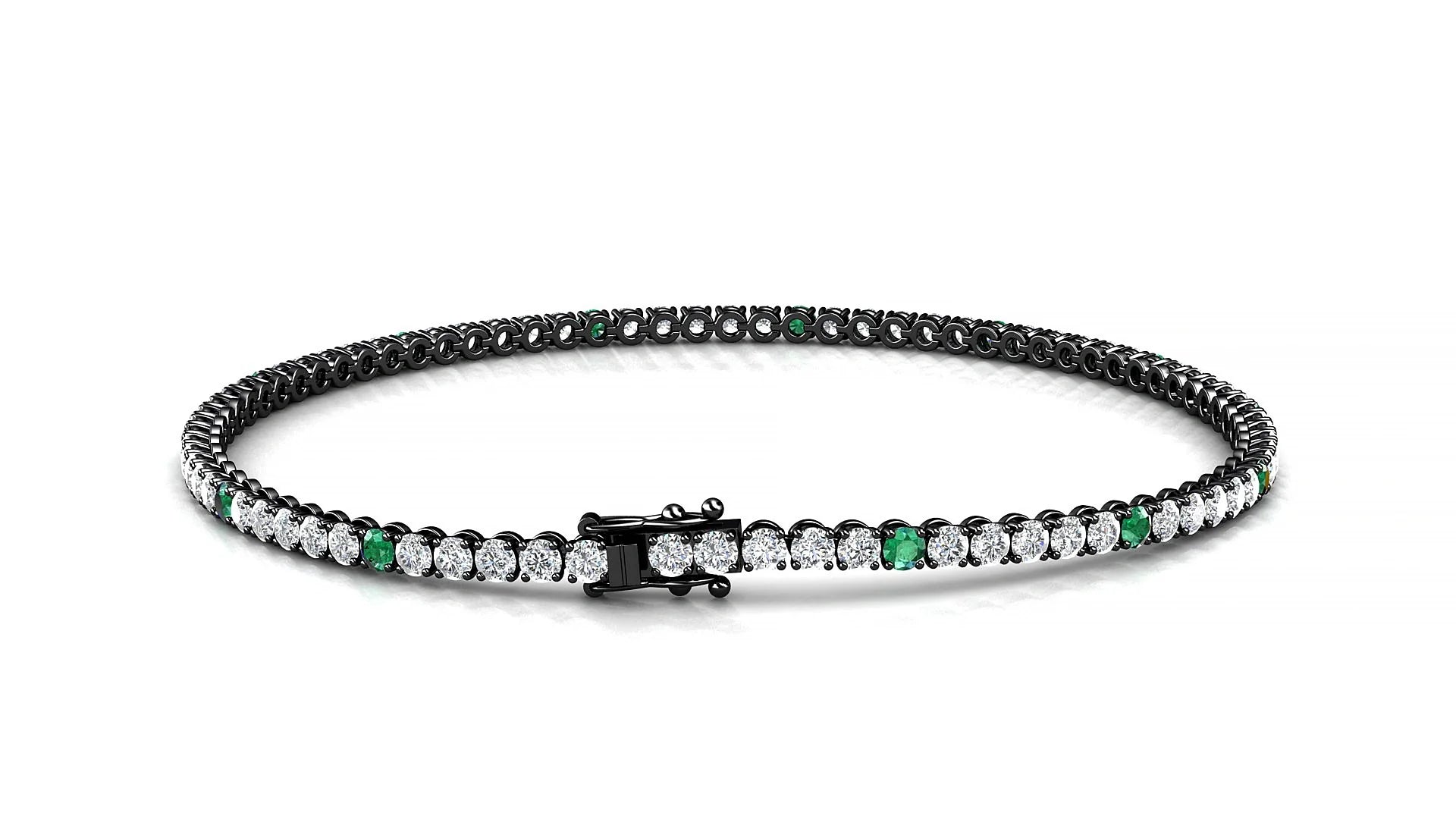 Firenze 1-5 | 18k Black Gold 2 mm Round Natural Emerald & Diamond Tennis Bracelet