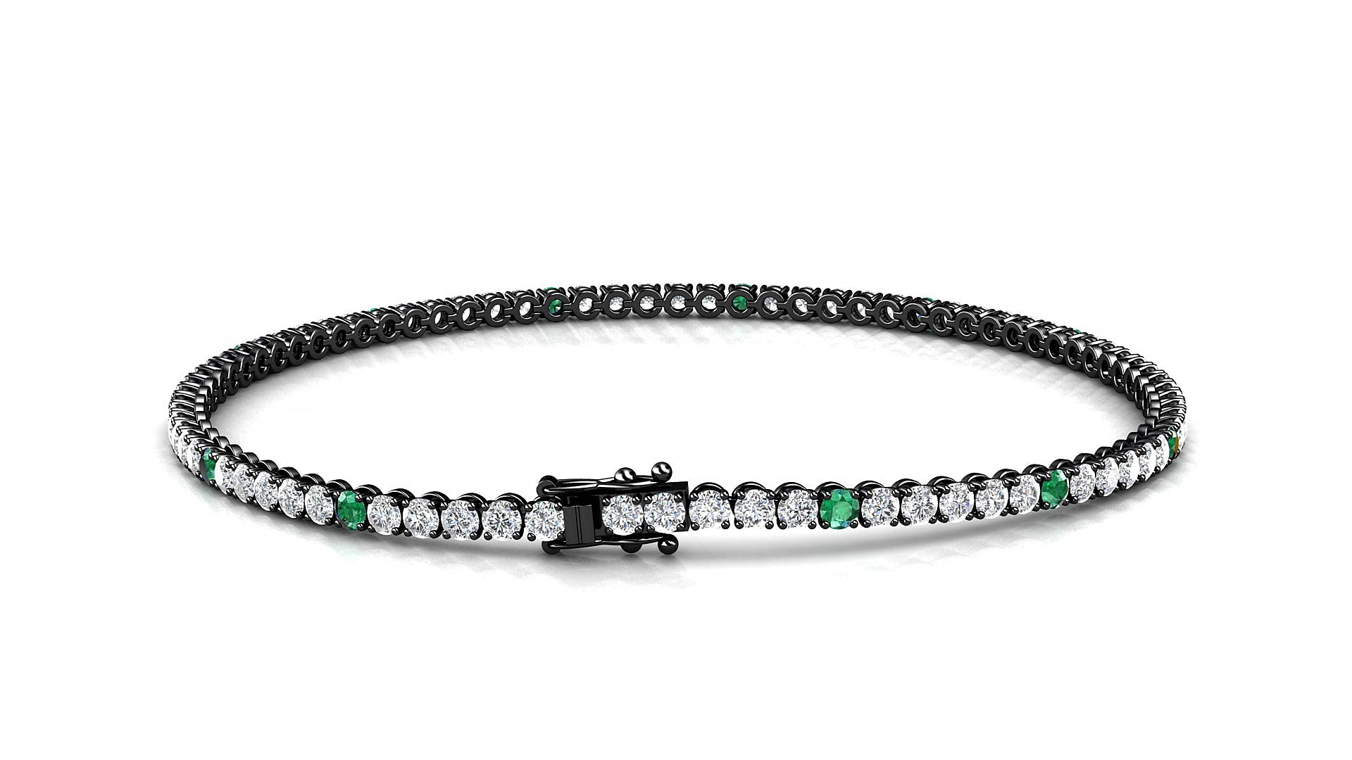 Firenze 1-5 | 18k Black Gold 2 mm Round Natural Emerald & Diamond 15 cm Tennis Bracelet