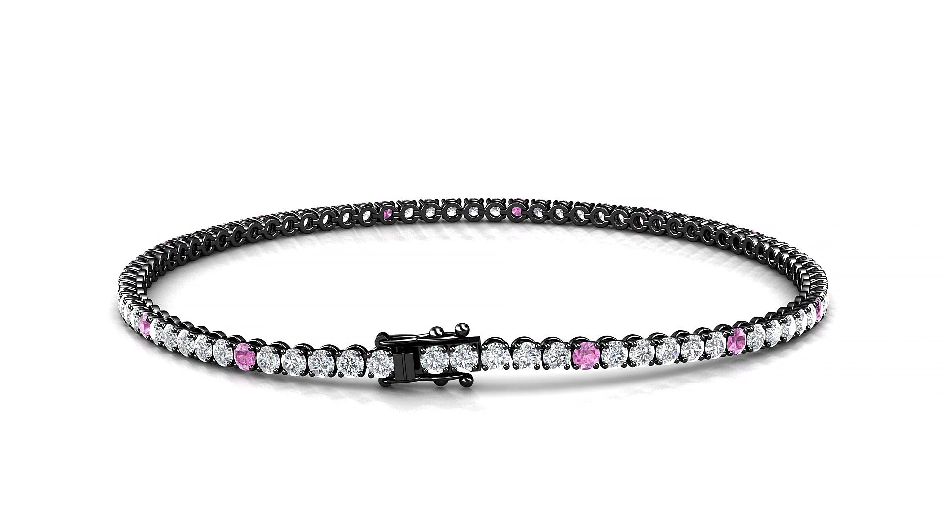 Firenze 1-5 | 18k Black Gold 2 mm Round Natural Pink Sapphire & Diamond 20 cm Tennis Bracelet