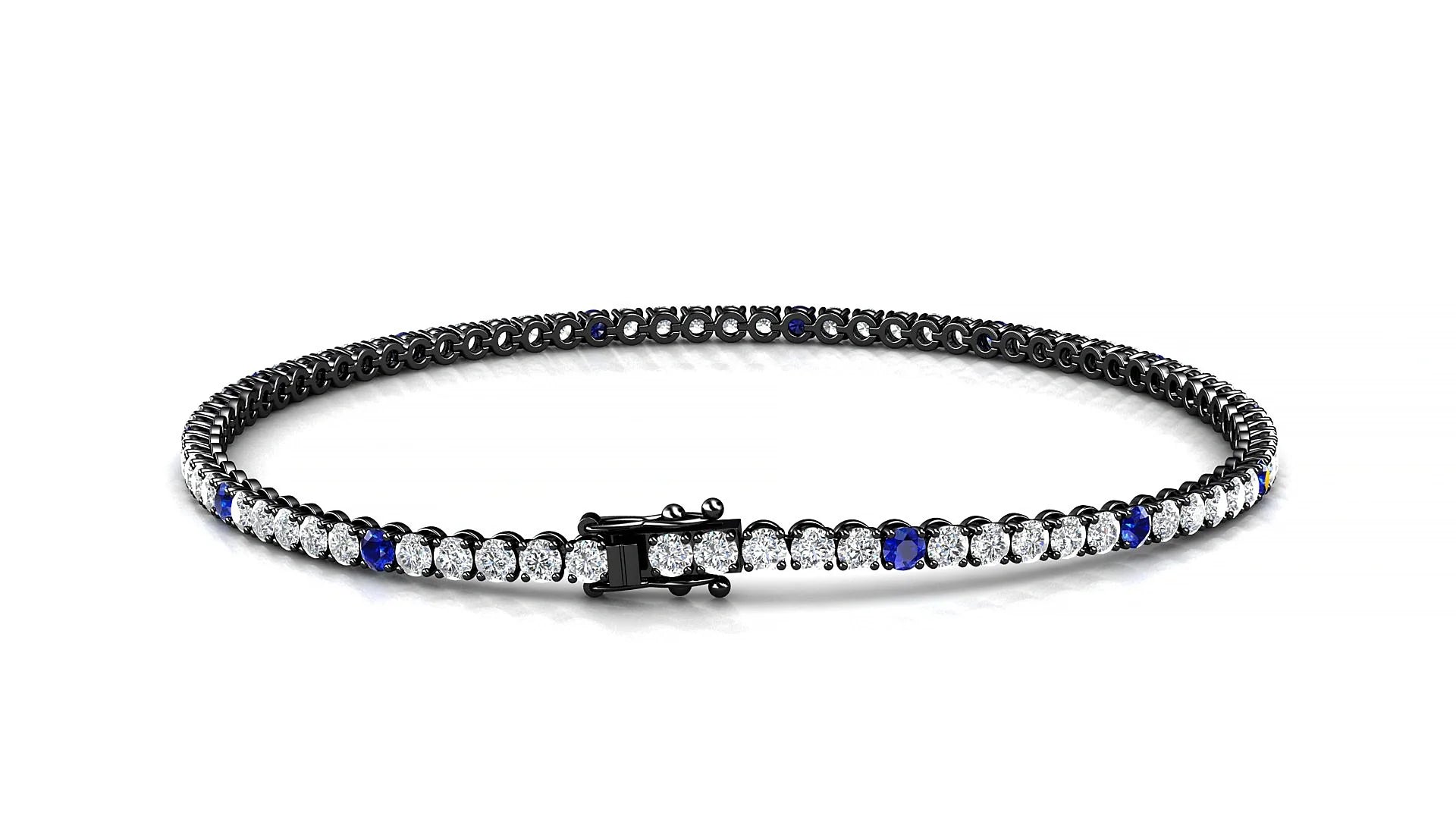 Firenze 1-5 | 18k Black Gold 2 mm Round Natural Sapphire & Diamond Tennis Bracelet