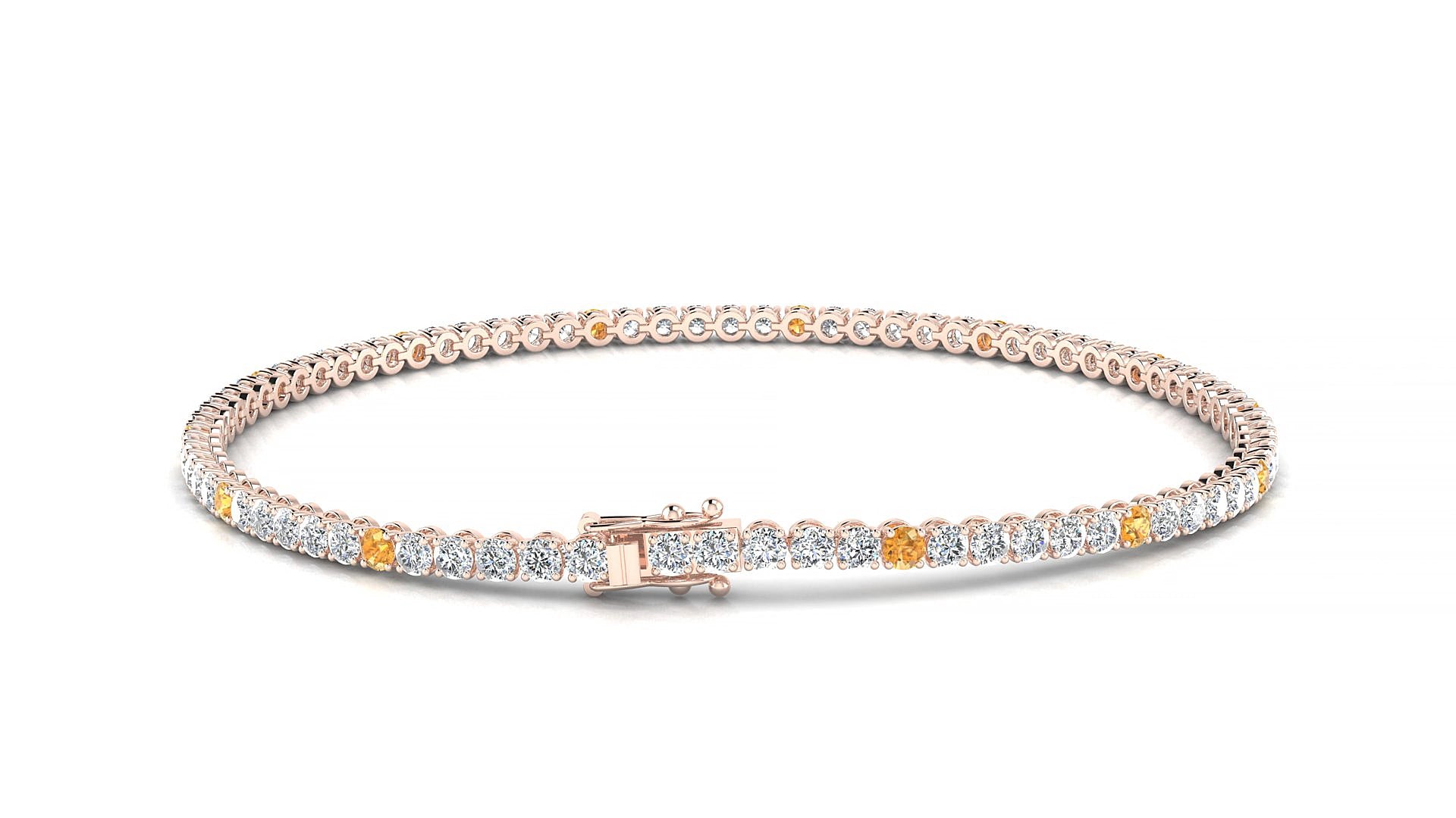 Firenze 1-5 | 18k Rose Gold 2 mm Round Natural Citrine & Diamond 15 cm Tennis Bracelet