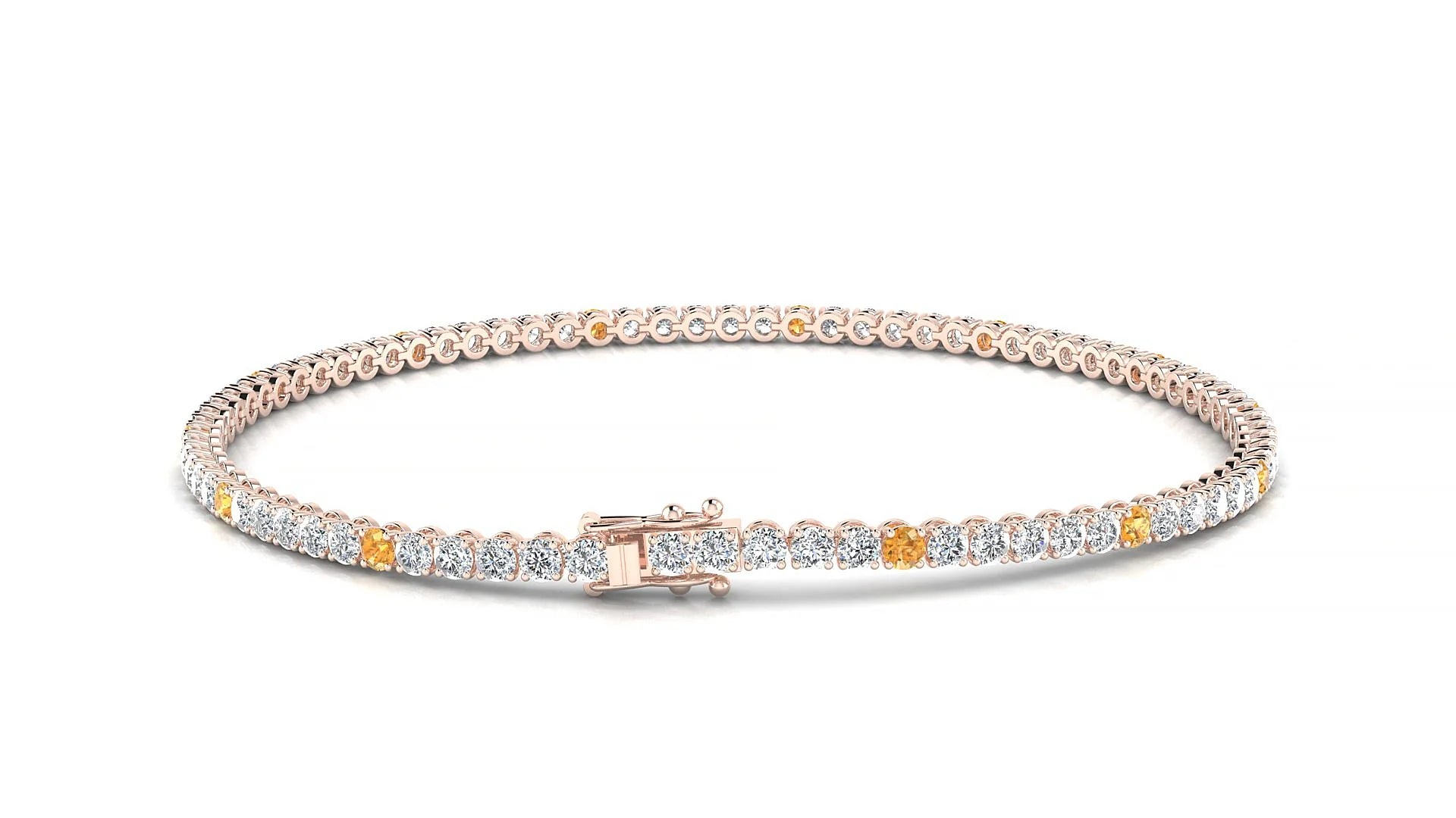 Firenze 1-5 | 18k Rose Gold 2 mm Round Natural Citrine & Diamond Tennis Bracelet