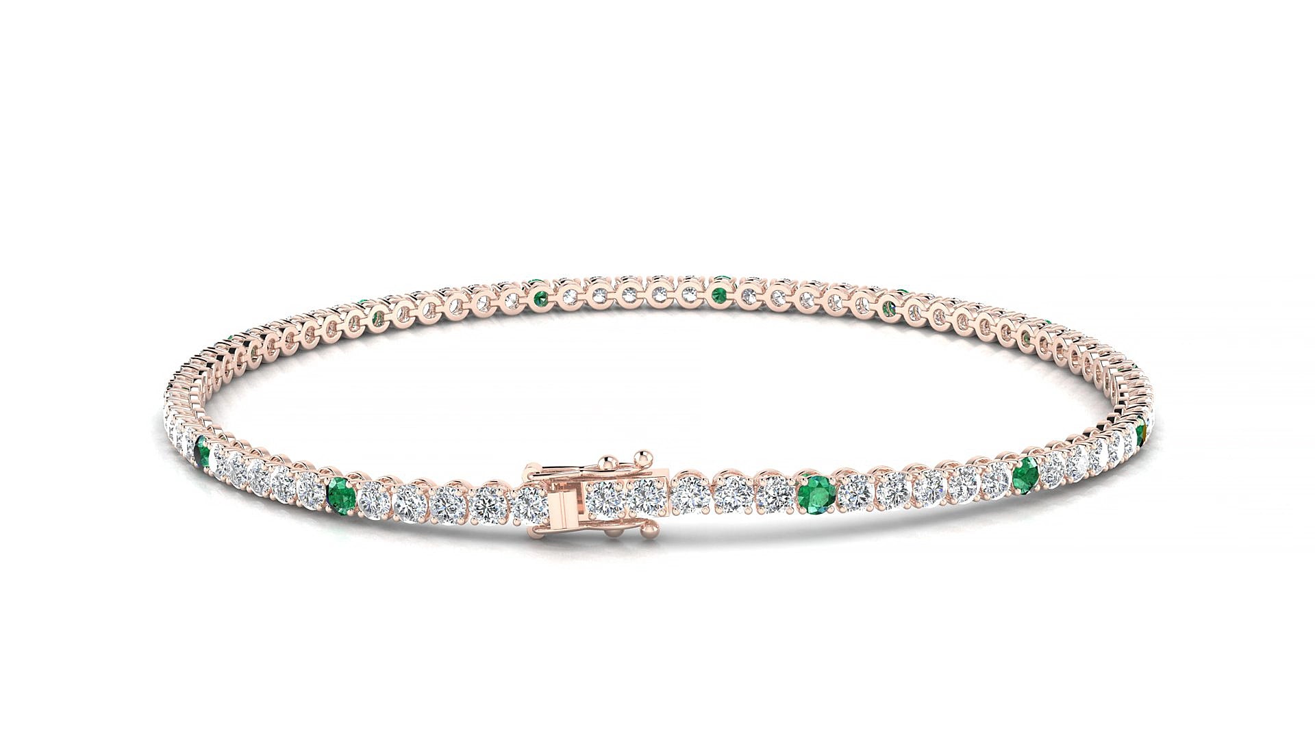 Firenze 1-5 | 18k Rose Gold 2 mm Round Natural Emerald & Diamond 17 cm Tennis Bracelet
