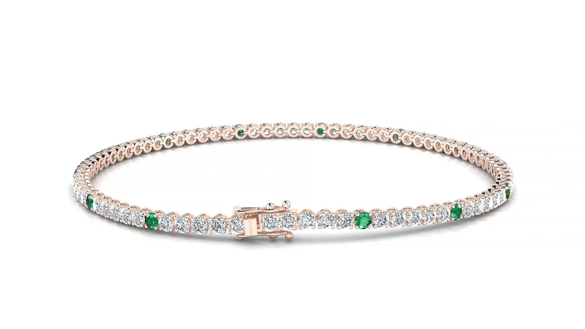 Firenze 1-5 | 18k Rose Gold 2 mm Round Natural Emerald & Diamond Tennis Bracelet