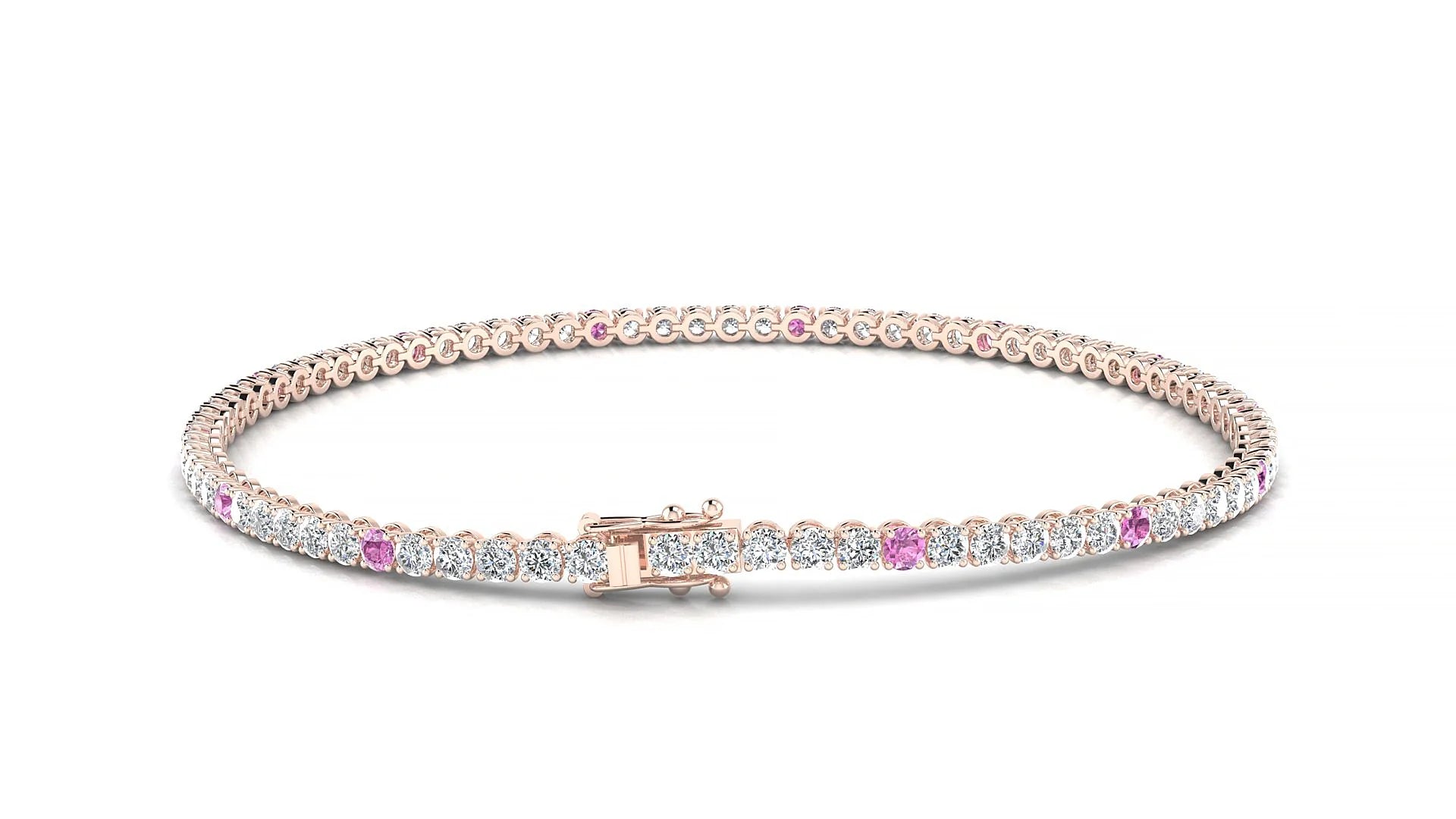 Firenze 1-5 | 18k Rose Gold 2 mm Round Natural Pink Sapphire & Diamond Tennis Bracelet
