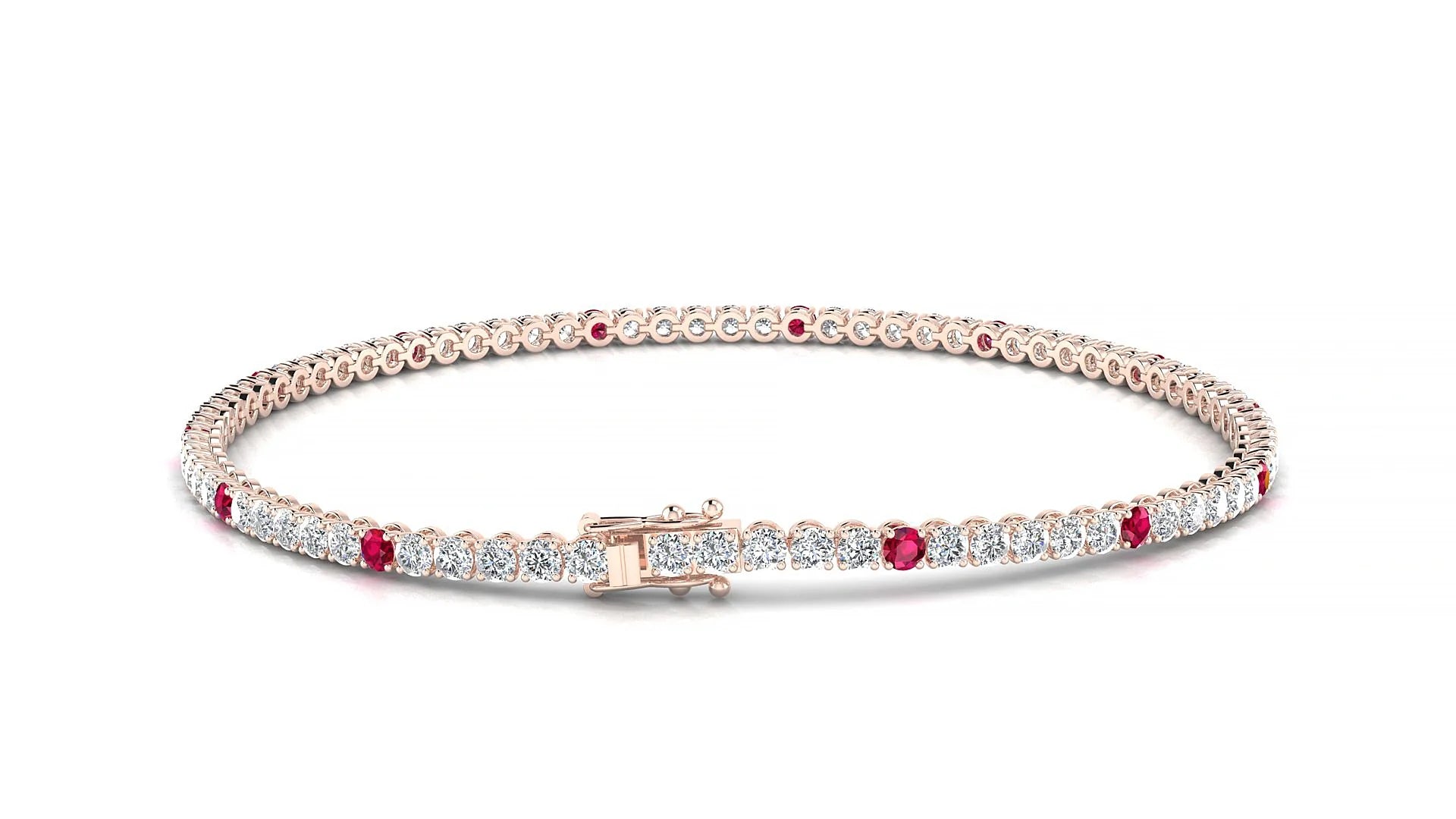 Firenze 1-5 | 18k Rose Gold 2 mm Round Natural Ruby & Diamond Tennis Bracelet