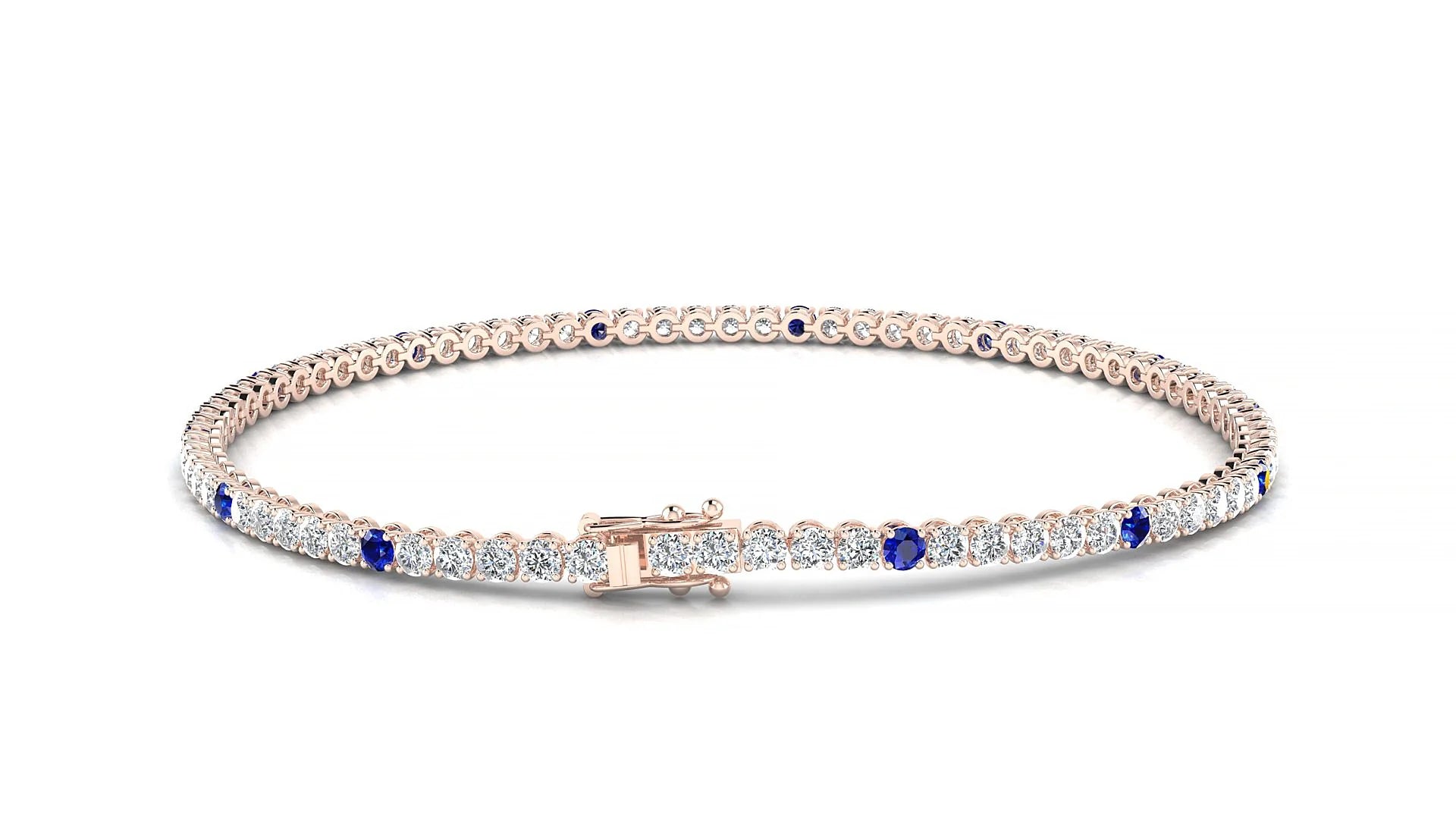 Firenze 1-5 | 18k Rose Gold 2 mm Round Natural Sapphire & Diamond Tennis Bracelet