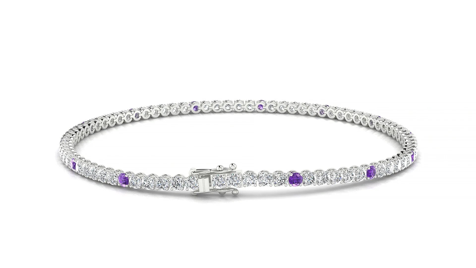 Firenze 1-5 | 18k White Gold 2 mm Round Natural Amethyst & Diamond Tennis Bracelet