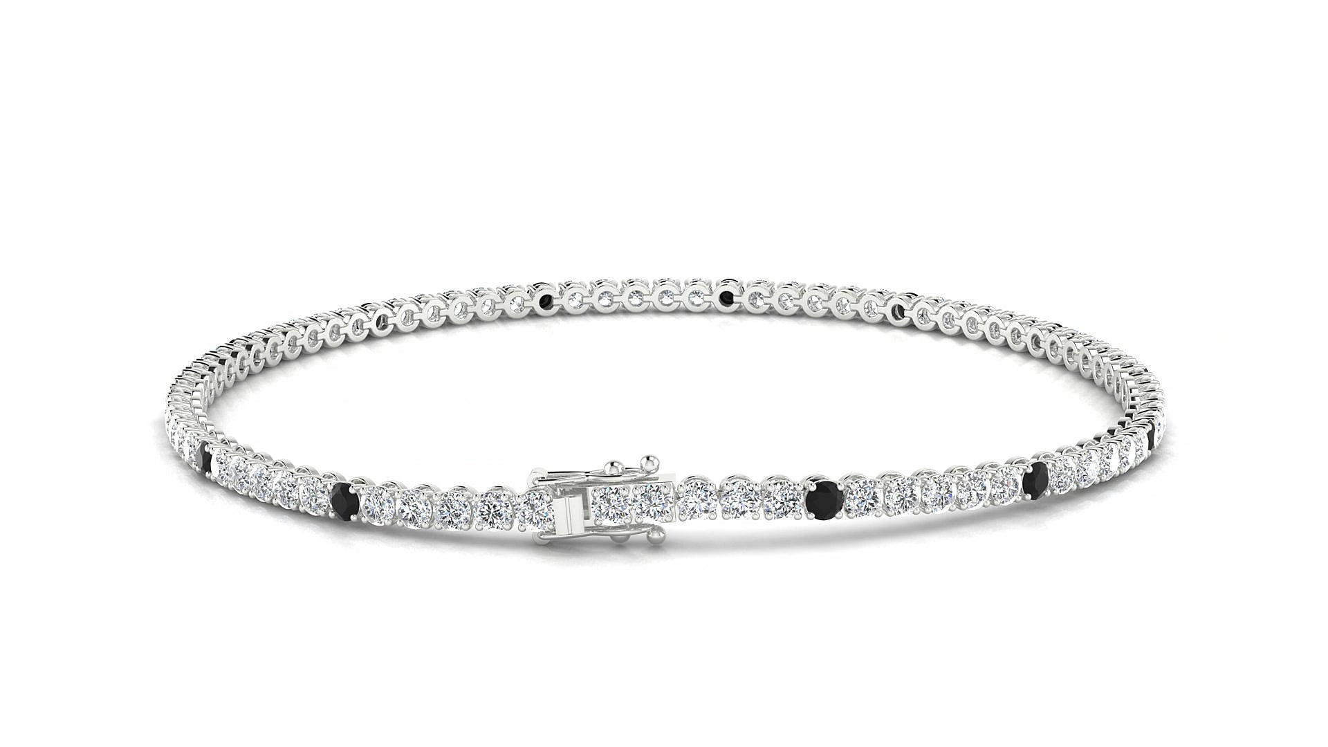 Firenze 1-5 | 18k White Gold 2 mm Round Natural Black Diamond & Diamond 16 cm Tennis Bracelet