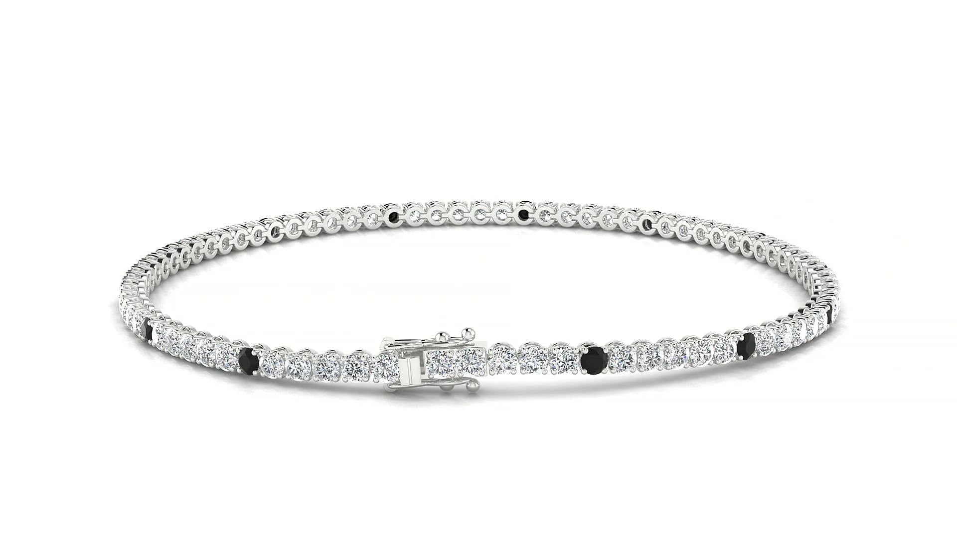 Firenze 1-5 | 18k White Gold 2 mm Round Natural Black Diamond & Diamond Tennis Bracelet