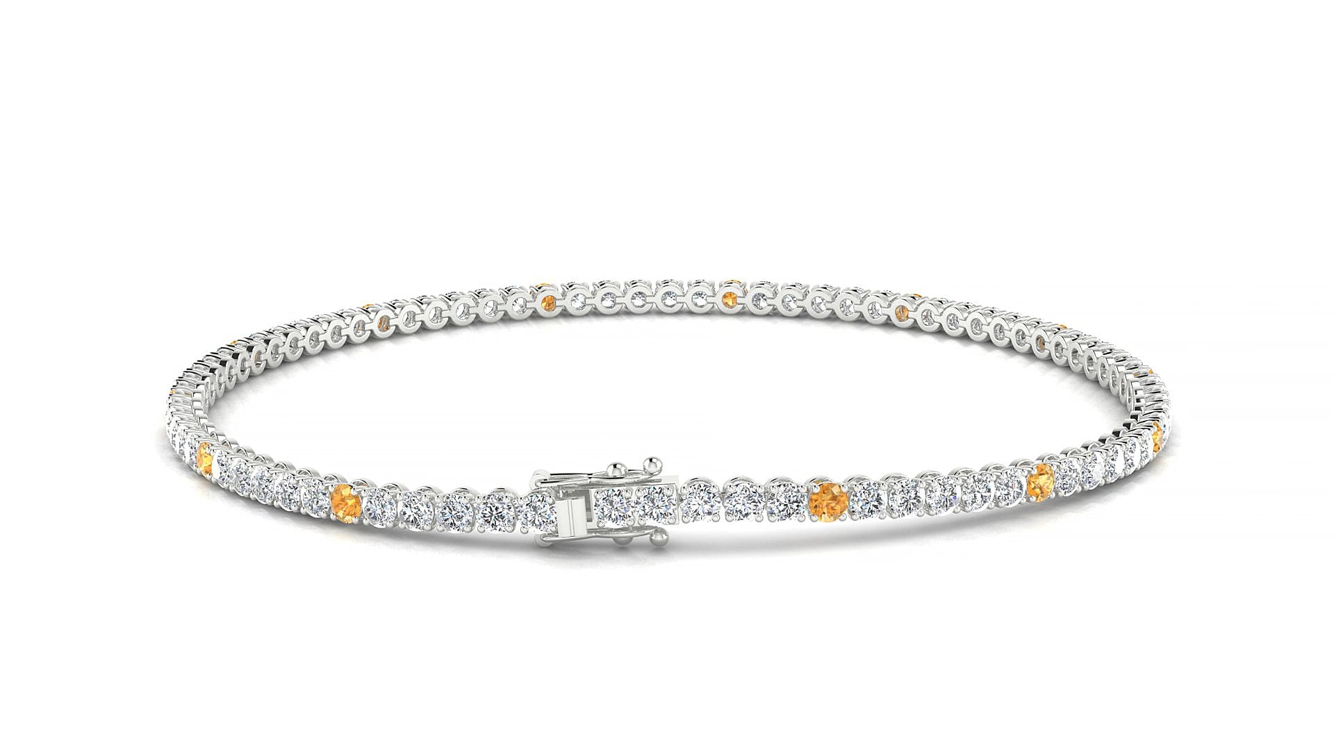 Firenze 1-5 | 18k White Gold 2 mm Round Natural Citrine & Diamond 18 cm Tennis Bracelet