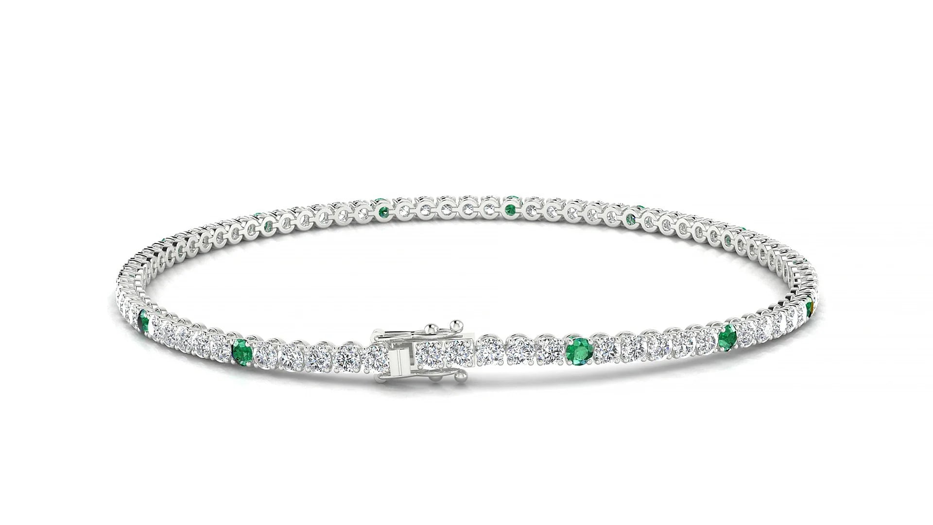 Firenze 1-5 | 18k White Gold 2 mm Round Natural Emerald & Diamond Tennis Bracelet