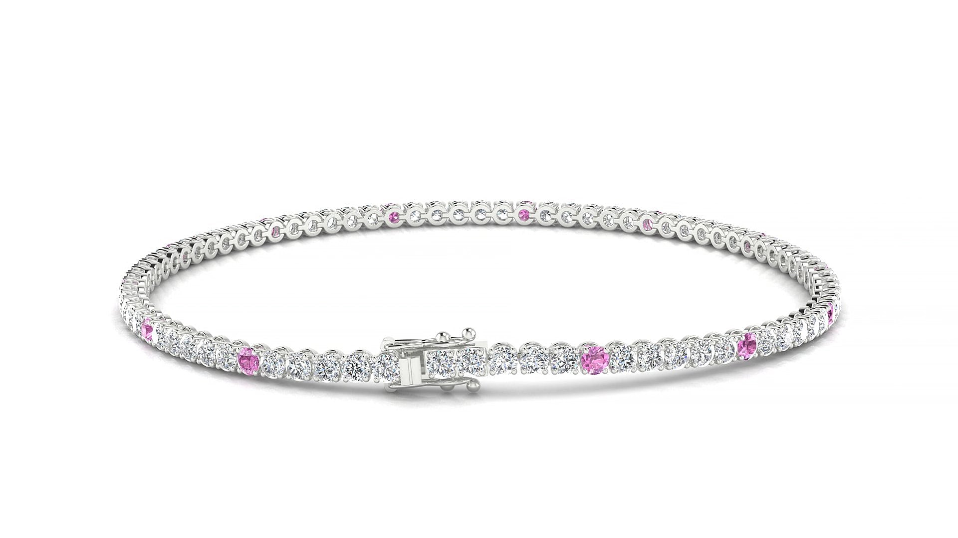 Firenze 1-5 | 18k White Gold 2 mm Round Natural Pink Sapphire & Diamond 15 cm Tennis Bracelet