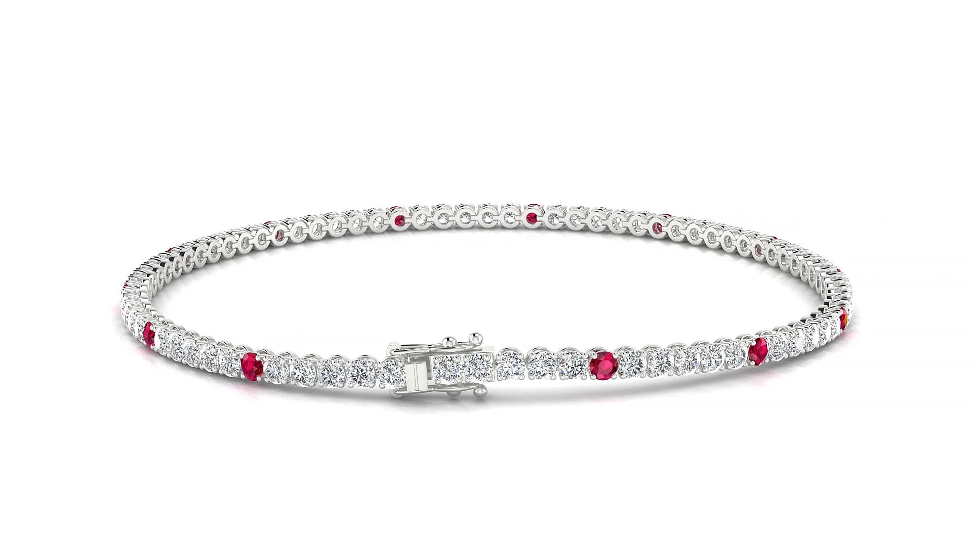 Firenze 1-5 | 18k White Gold 2 mm Round Natural Ruby & Diamond Tennis Bracelet