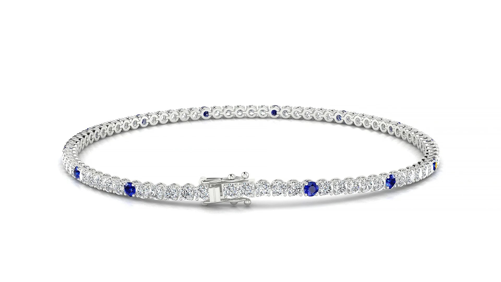 Firenze 1-5 | 18k White Gold 2 mm Round Natural Sapphire & Diamond Tennis Bracelet