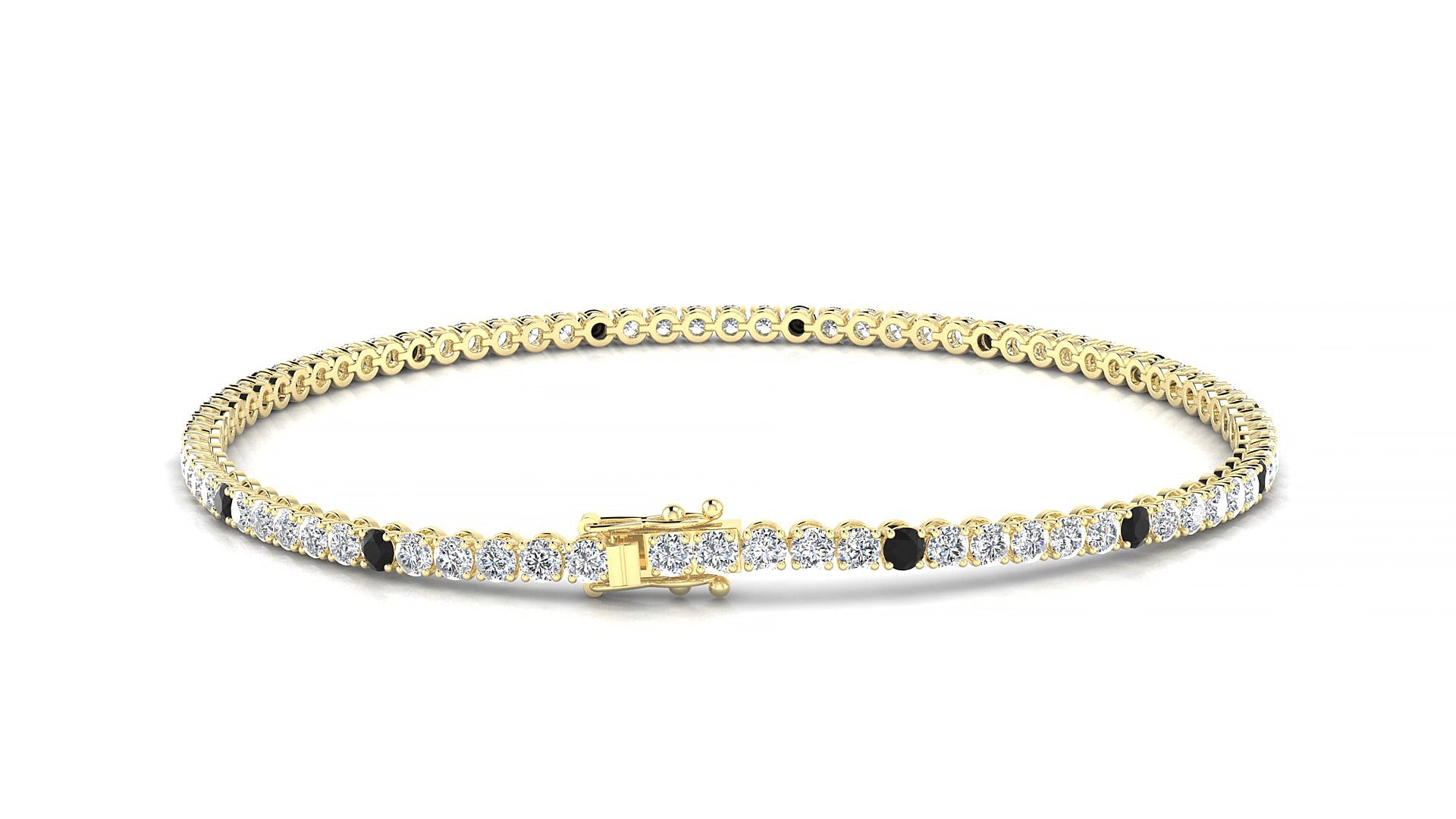 Firenze 1-5 | 18k Yellow Gold 2 mm Round Natural Black Diamond & Diamond 15 cm Tennis Bracelet
