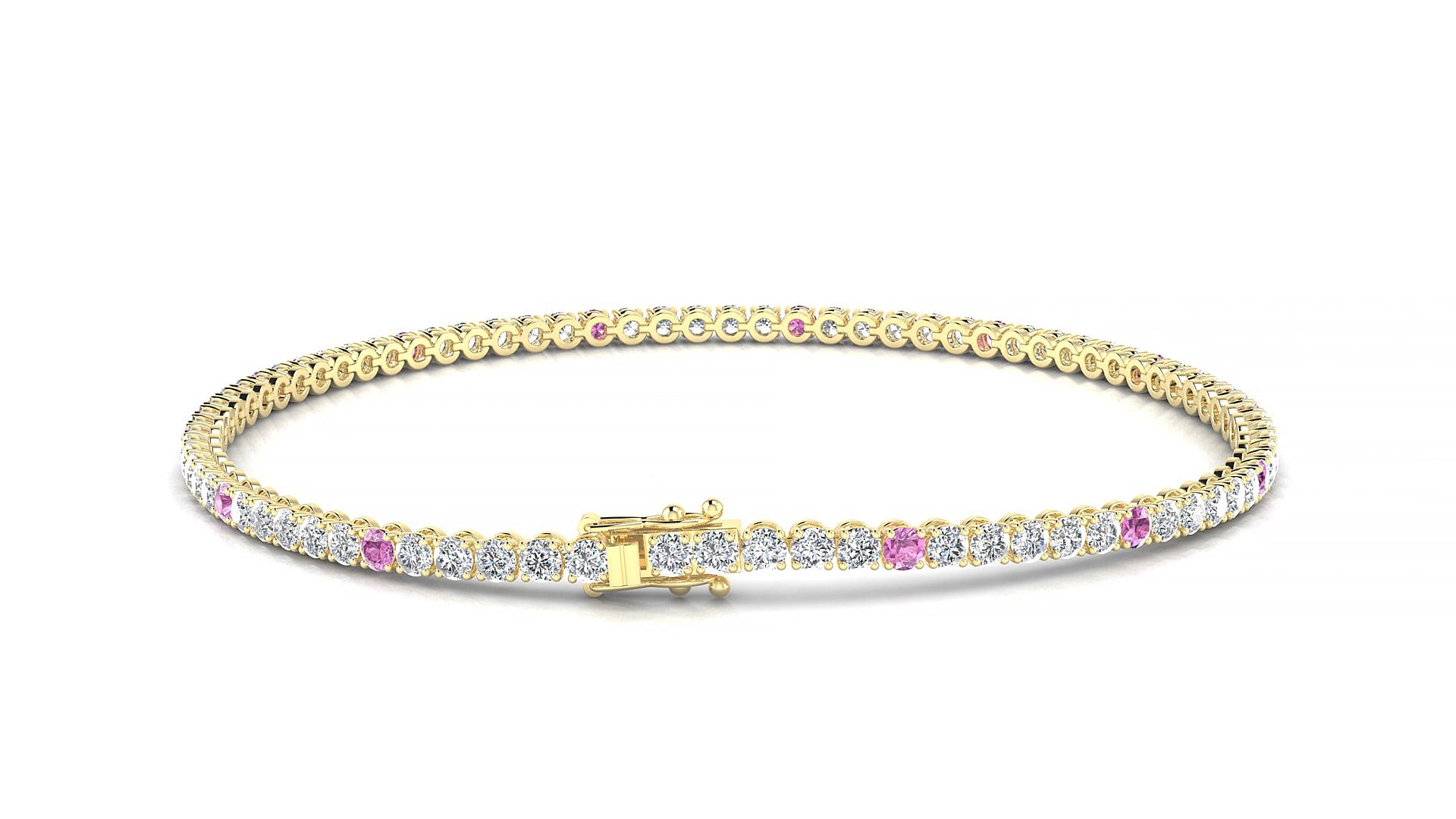 Firenze 1-5 | 18k Yellow Gold 2 mm Round Natural Pink Sapphire & Diamond 16 cm Tennis Bracelet
