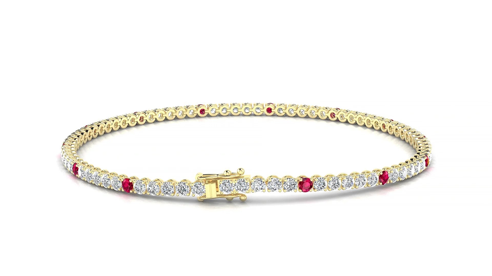 Firenze 1-5 | 18k Yellow Gold 2 mm Round Natural Ruby & Diamond Tennis Bracelet