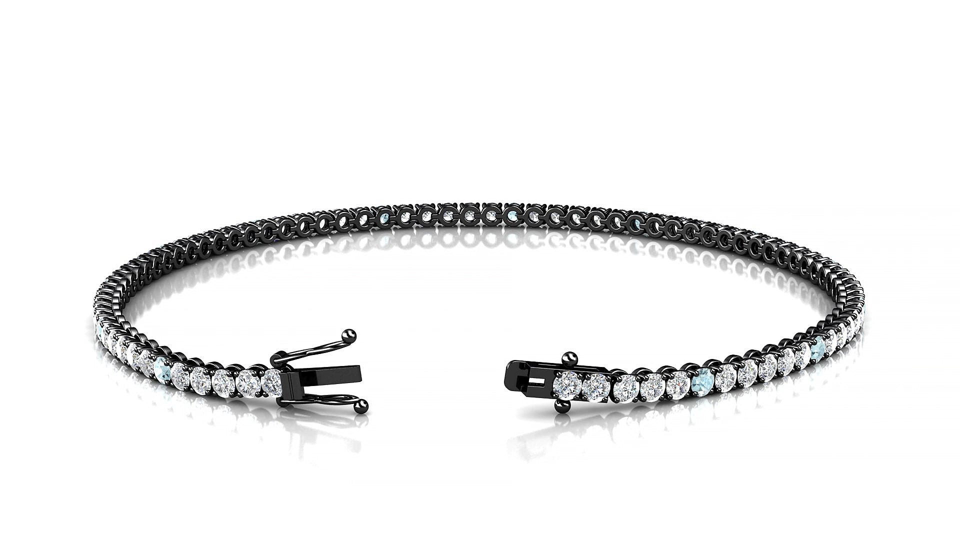Firenze 1-5 | 18k Black Gold 2 mm Round Natural Aquamarine & Diamond 15 cm Tennis Bracelet
