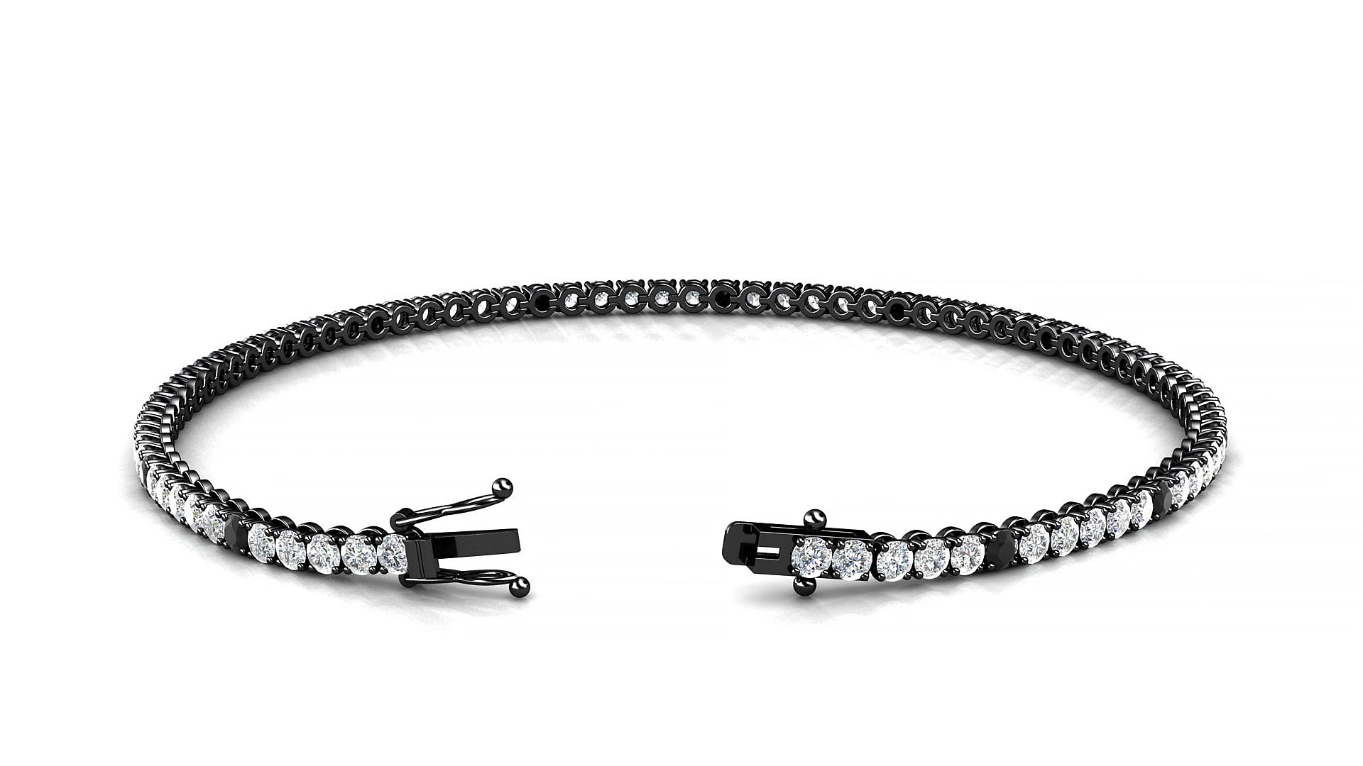 Firenze 1-5 | 18k Black Gold 2 mm Round Natural Black Diamond & Diamond 16 cm Tennis Bracelet