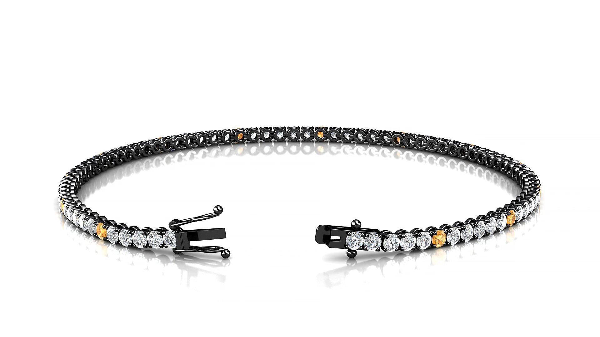 Firenze 1-5 | 18k Black Gold 2 mm Round Natural Citrine & Diamond 16 cm Tennis Bracelet