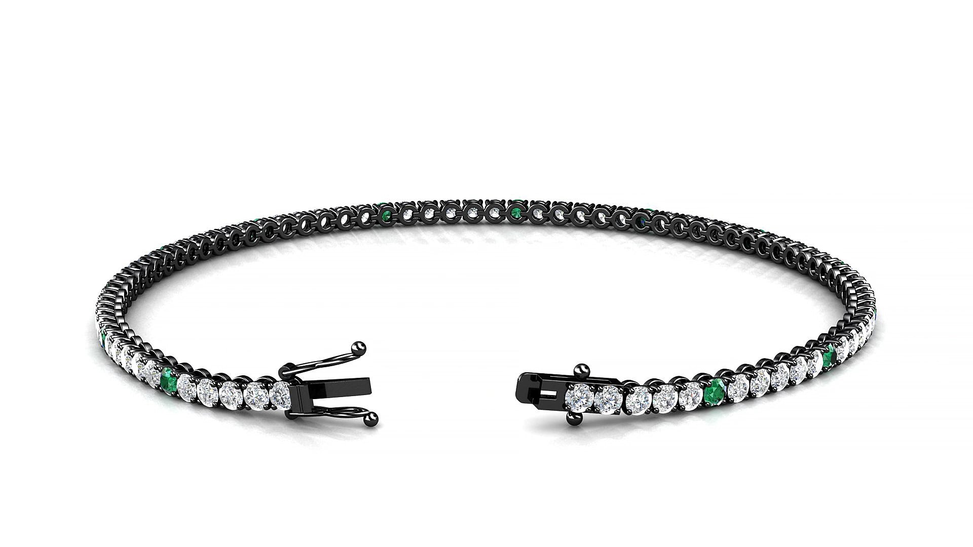 Firenze 1-5 | 18k Black Gold 2 mm Round Natural Emerald & Diamond 20 cm Tennis Bracelet