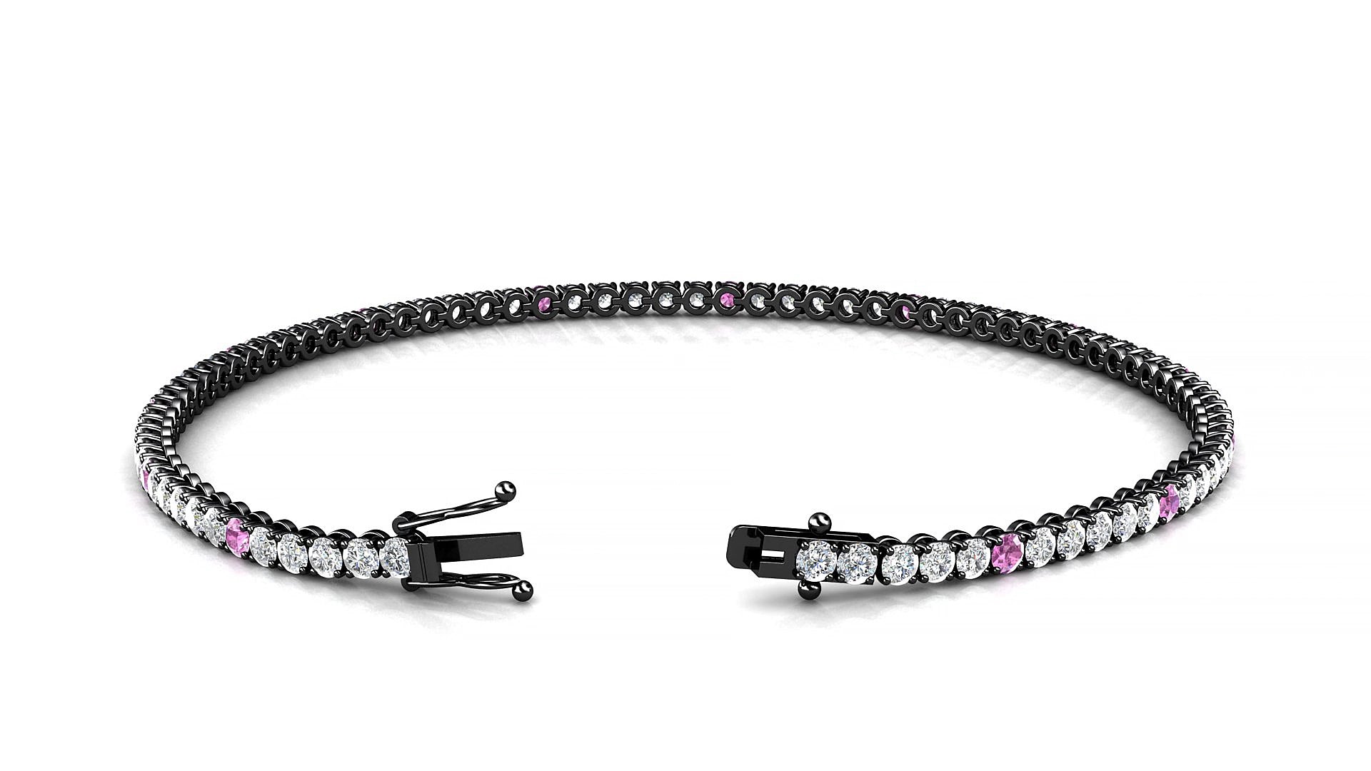Firenze 1-5 | 18k Black Gold 2 mm Round Natural Pink Sapphire & Diamond 15 cm Tennis Bracelet