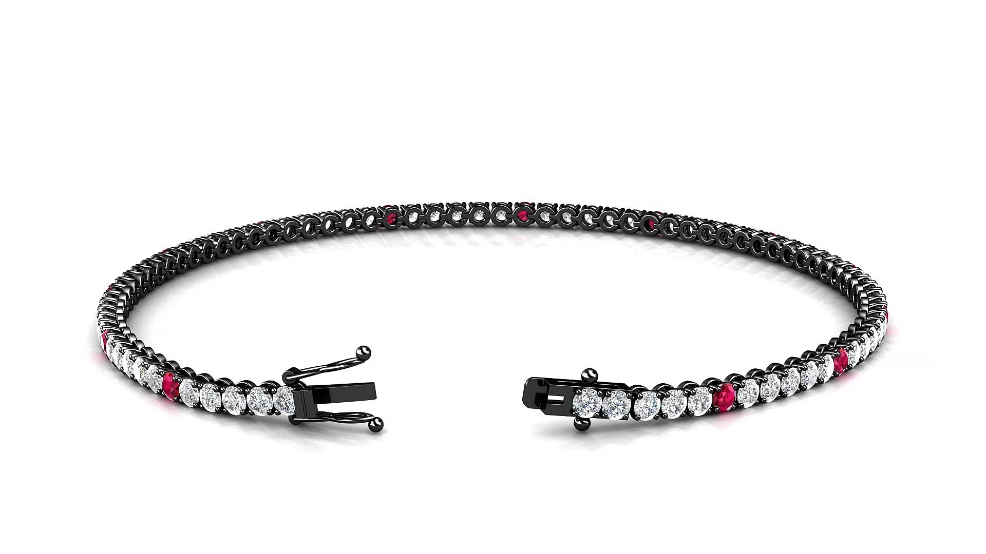 Firenze 1-5 | 18k Black Gold 2 mm Round Natural Ruby & Diamond Tennis Bracelet