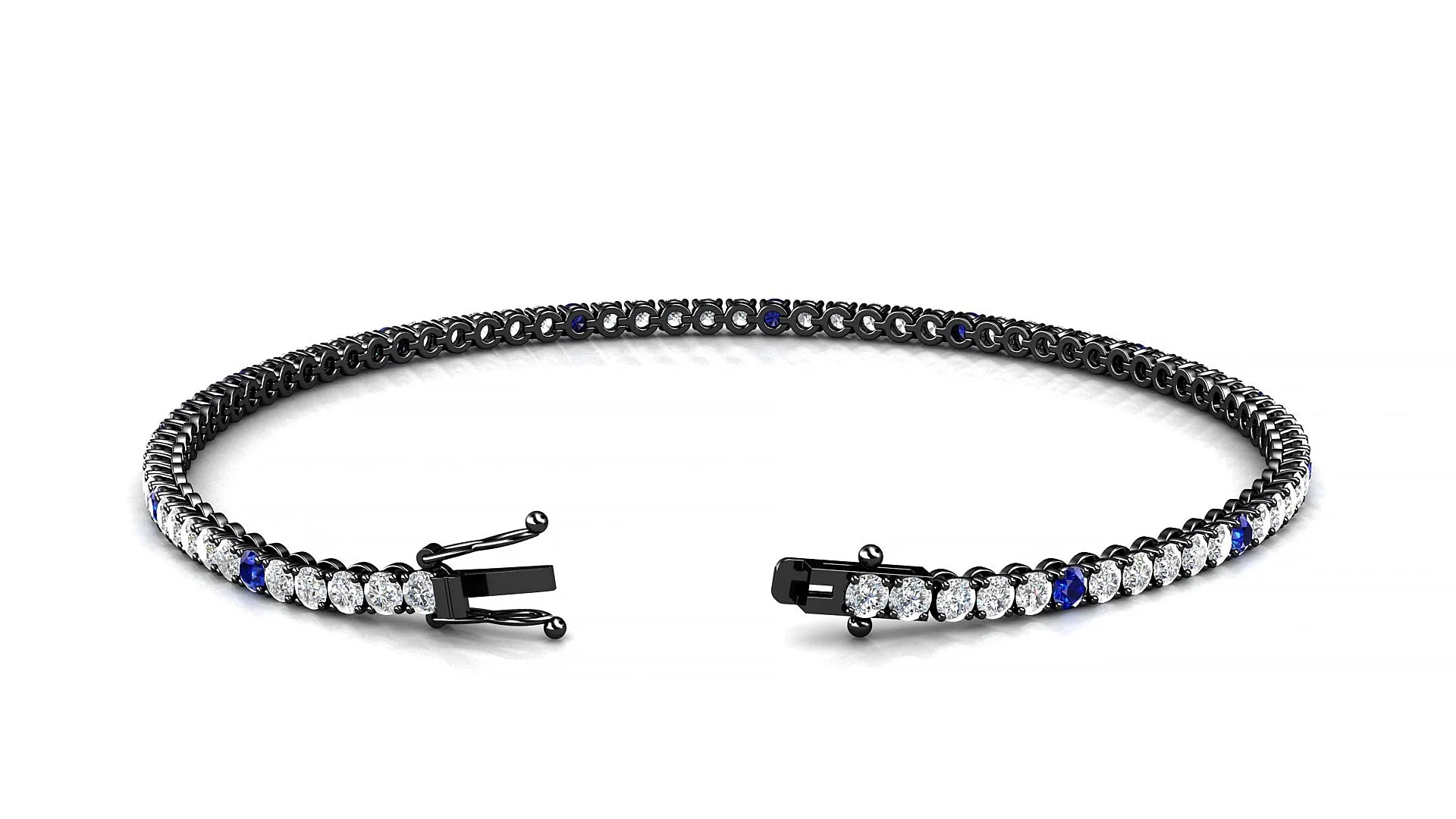 Firenze 1-5 | 18k Black Gold 2 mm Round Natural Sapphire & Diamond Tennis Bracelet