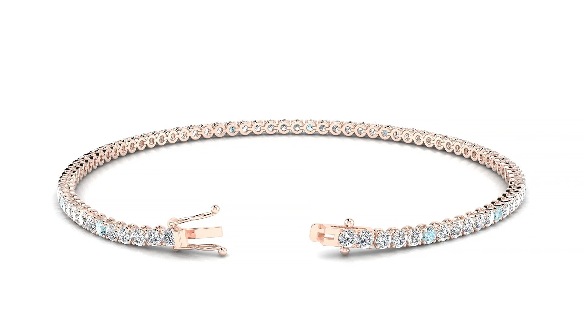 Firenze 1-5 | 18k Rose Gold 2 mm Round Natural Aquamarine & Diamond Tennis Bracelet